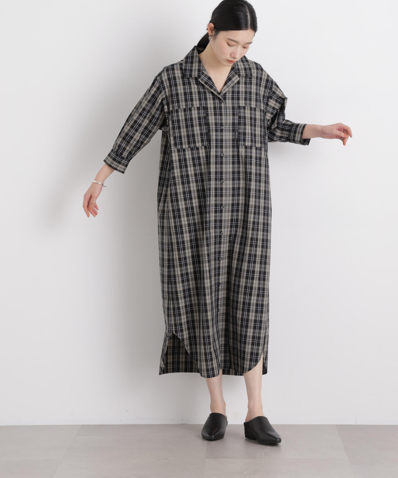 チェックポケットワイドシャツワンピース 6696119310