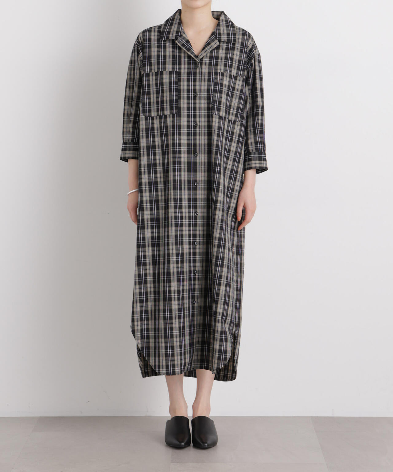 チェックポケットワイドシャツワンピース 6696119310