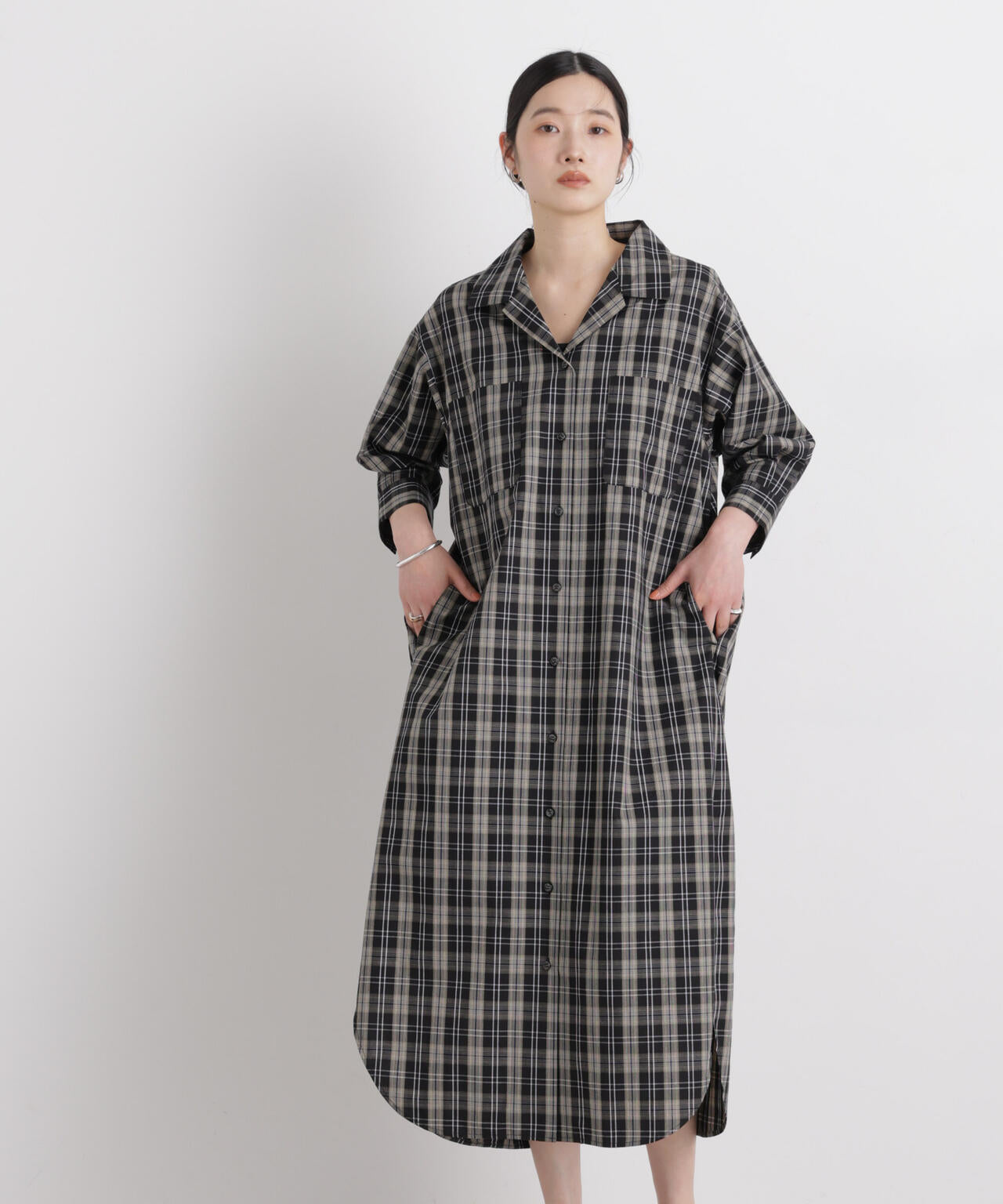 チェックポケットワイドシャツワンピース 6696119310