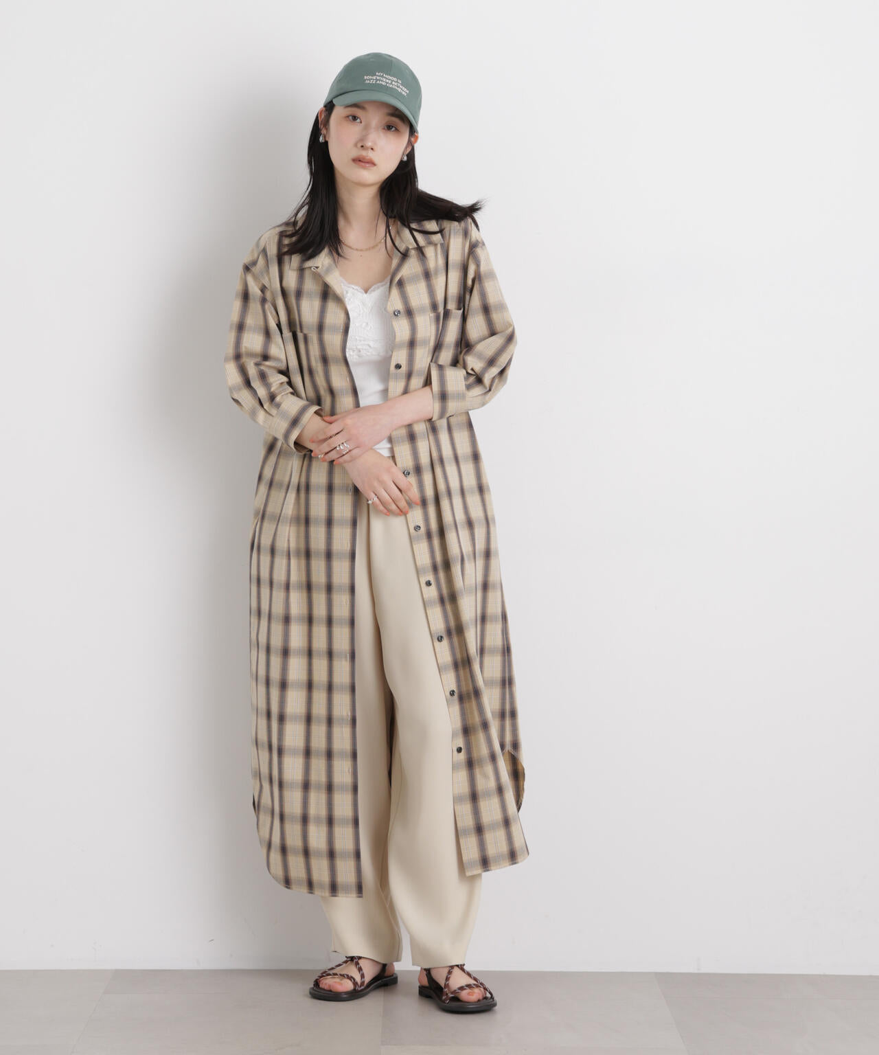 チェックポケットワイドシャツワンピース 6696119310