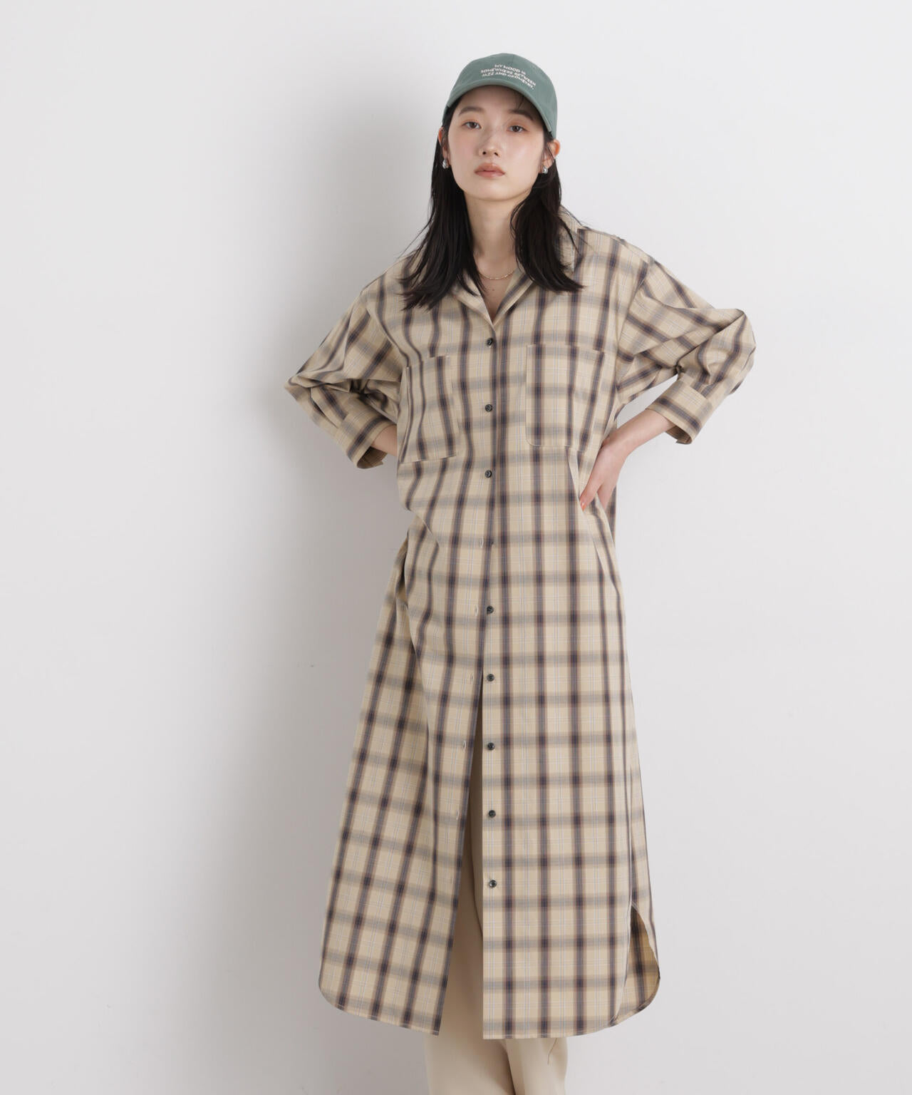 チェックポケットワイドシャツワンピース 6696119310