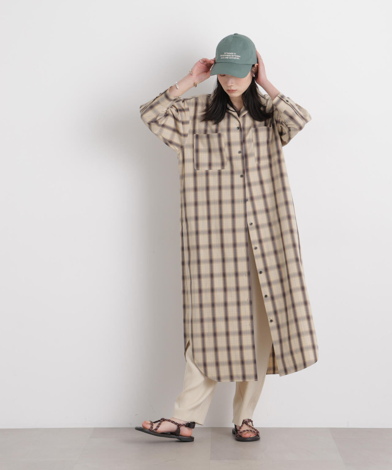チェックポケットワイドシャツワンピース 6696119310