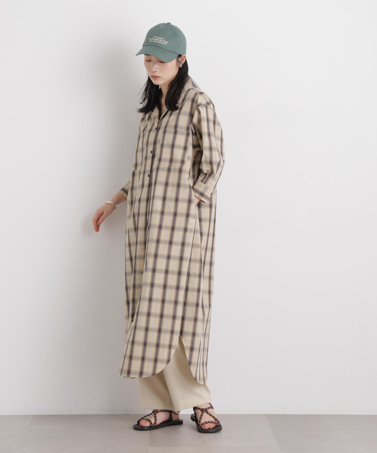 チェックポケットワイドシャツワンピース 6696119310