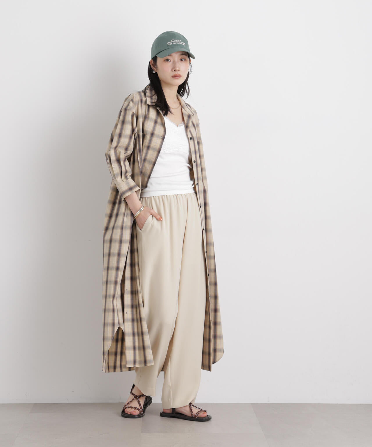 チェックポケットワイドシャツワンピース 6696119310