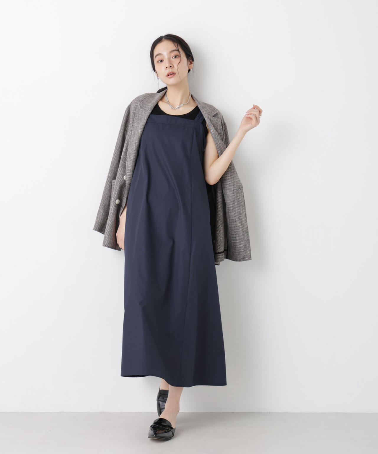 ギャザーストラップコットンフレアワンピース