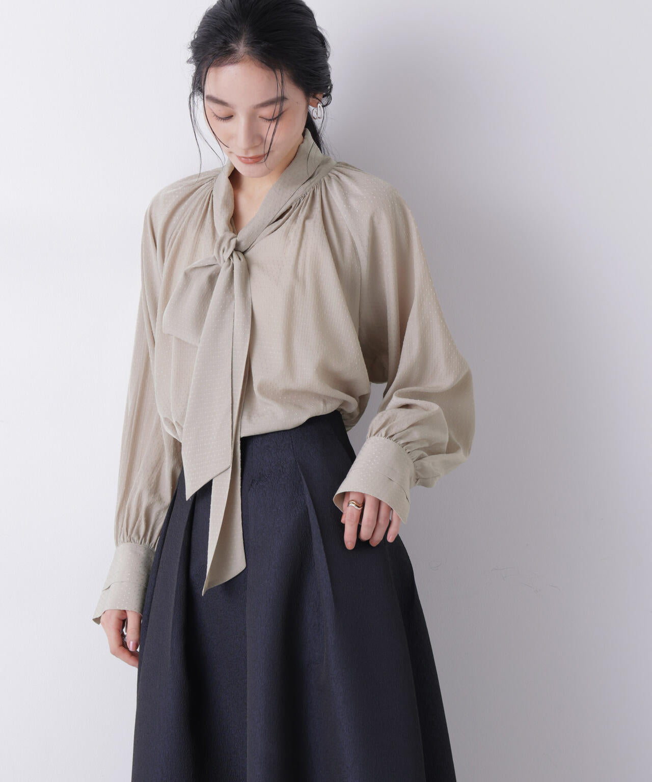 ドビードットリボンタイブラウス 6696120304