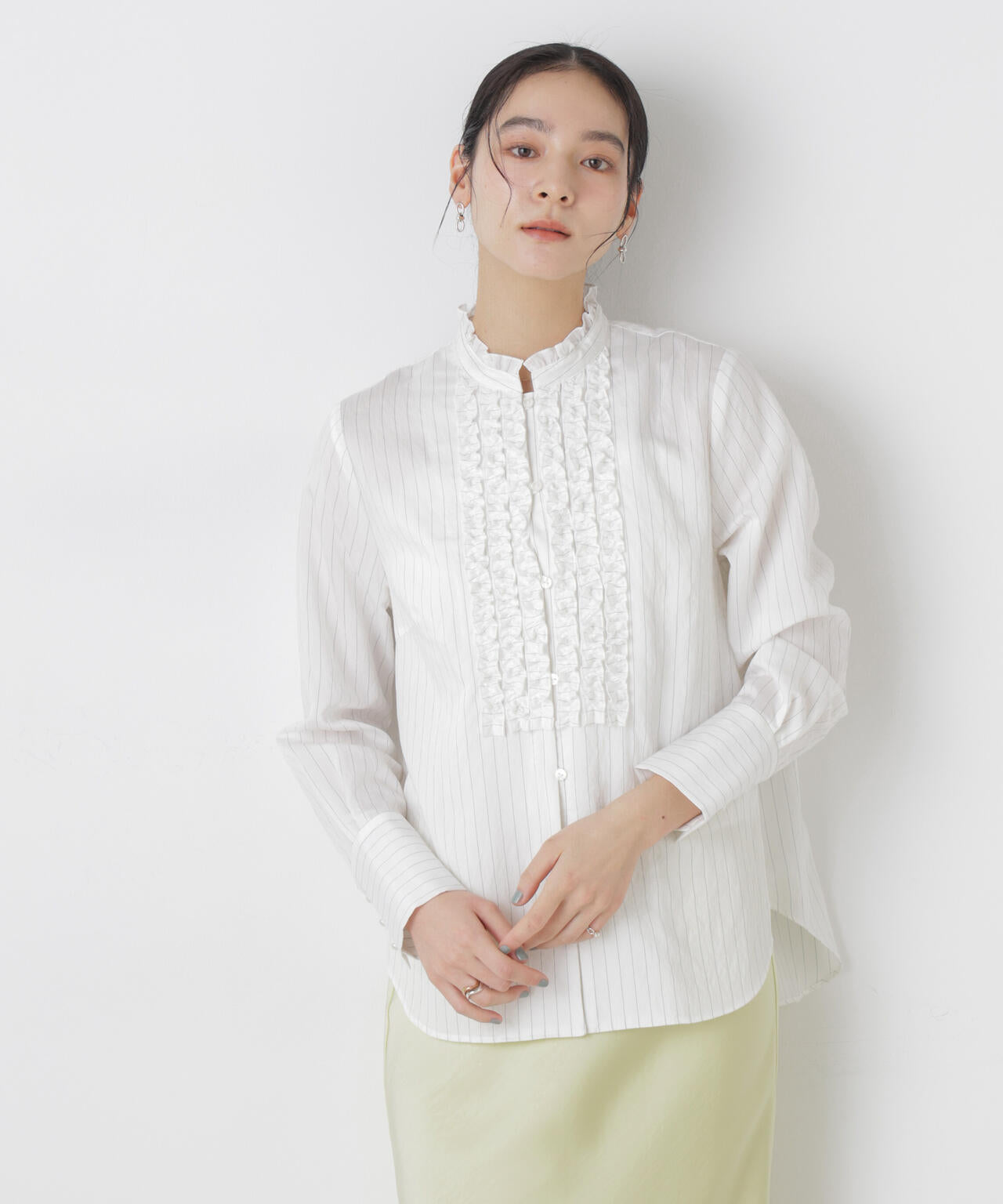 ストライプフリルブラウス 6696120306