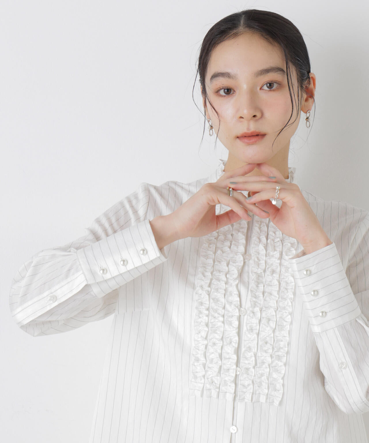 ストライプフリルブラウス 6696120306