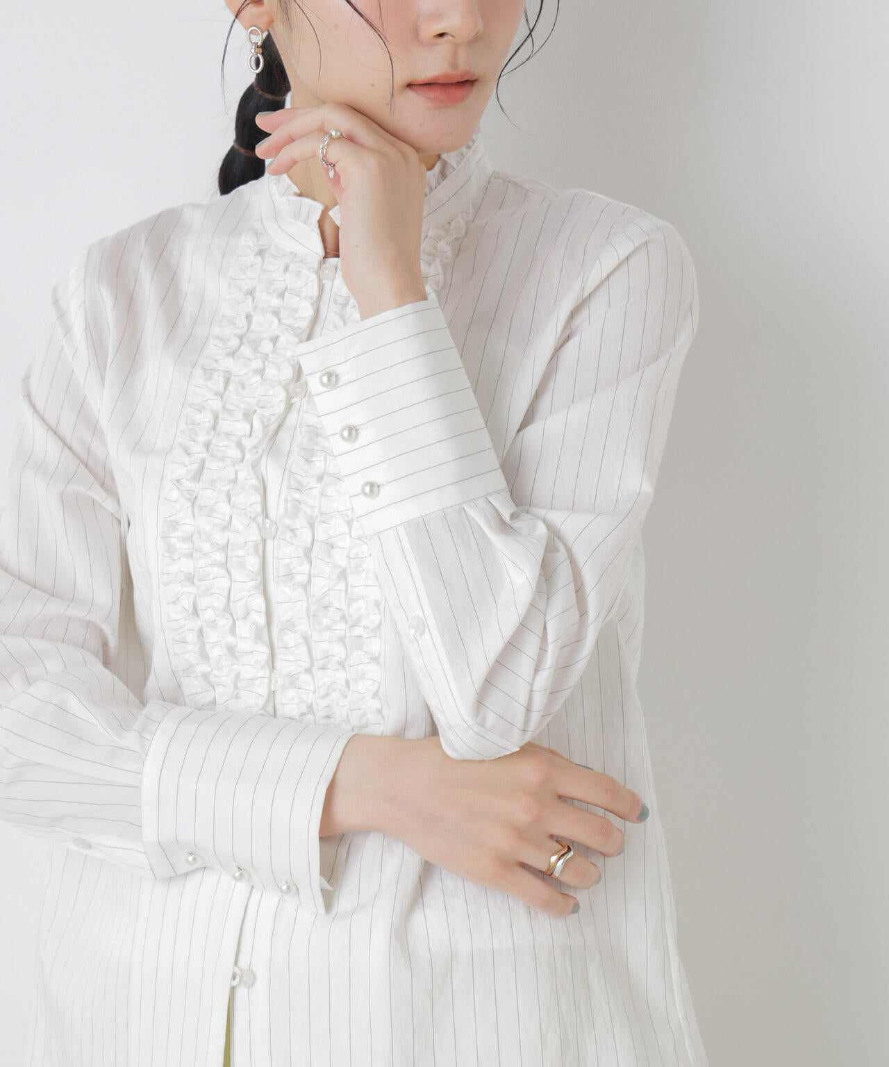 ストライプフリルブラウス 6696120306