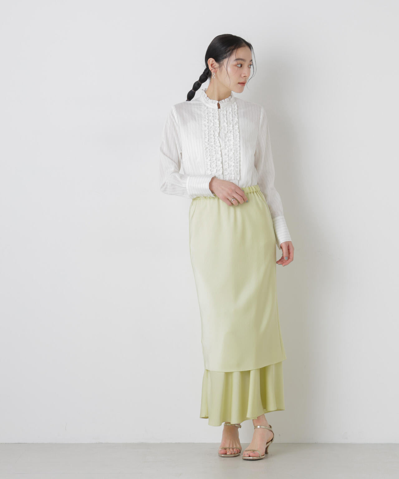 ストライプフリルブラウス 6696120306