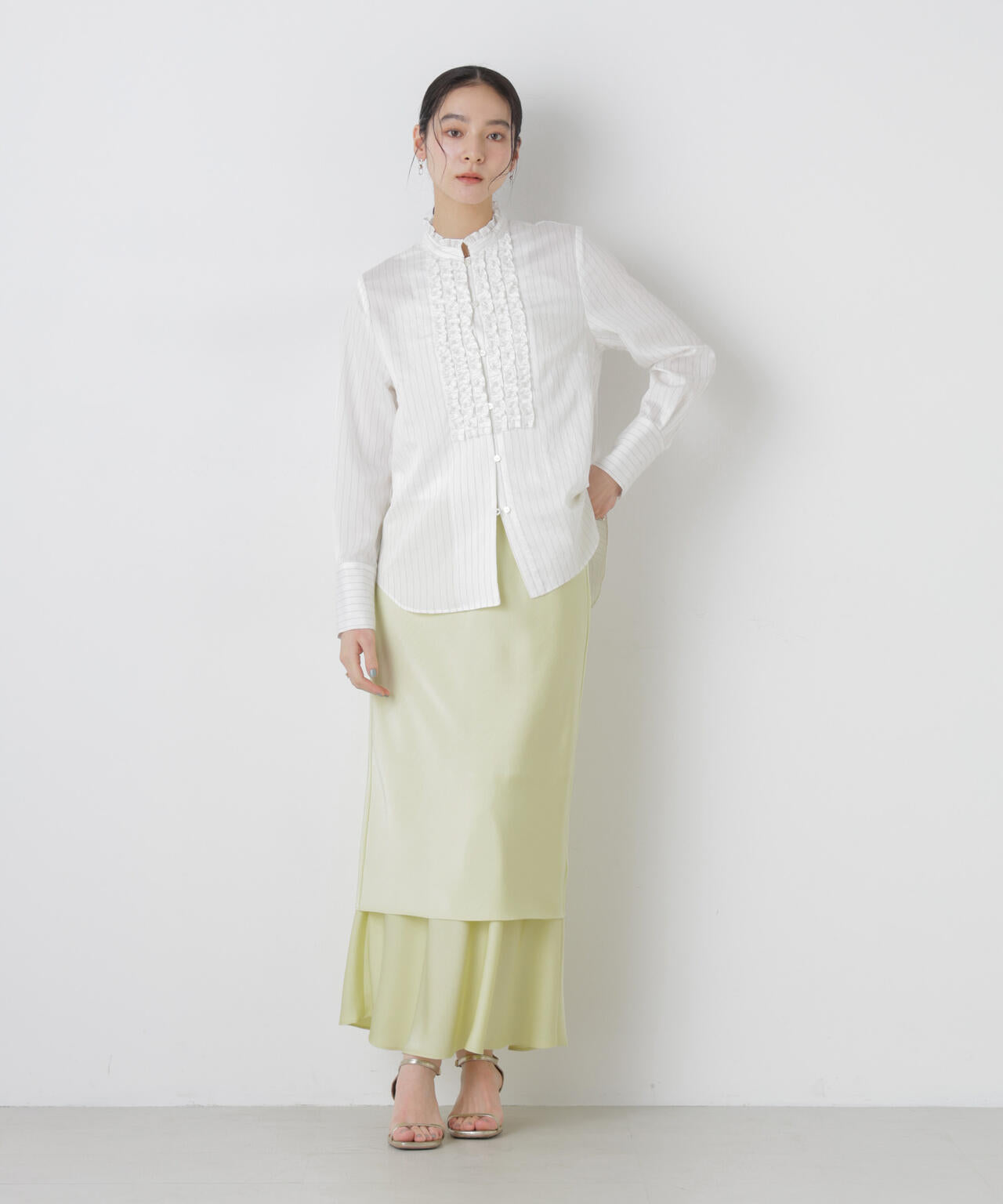 ストライプフリルブラウス 6696120306