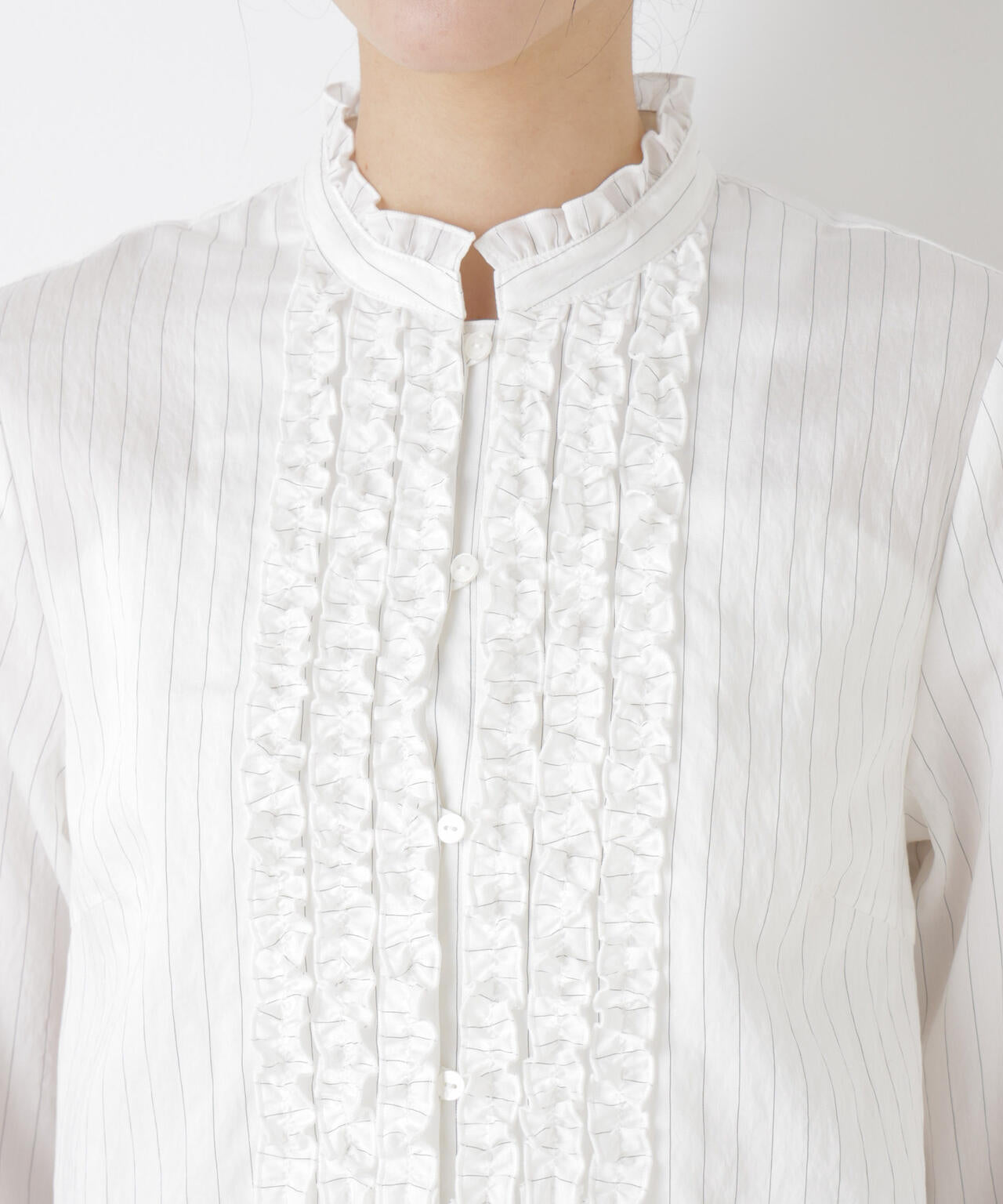 ストライプフリルブラウス 6696120306