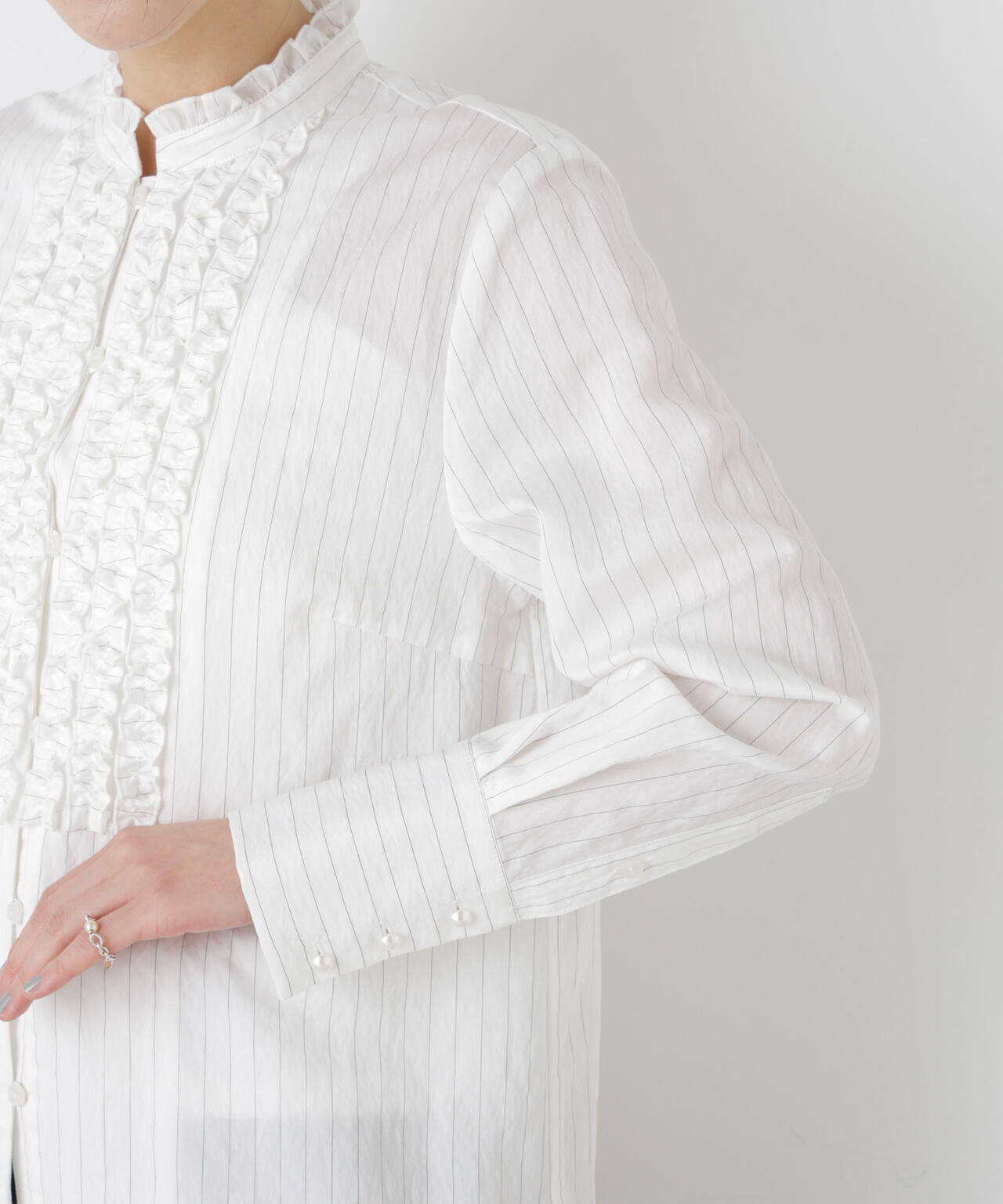 ストライプフリルブラウス 6696120306