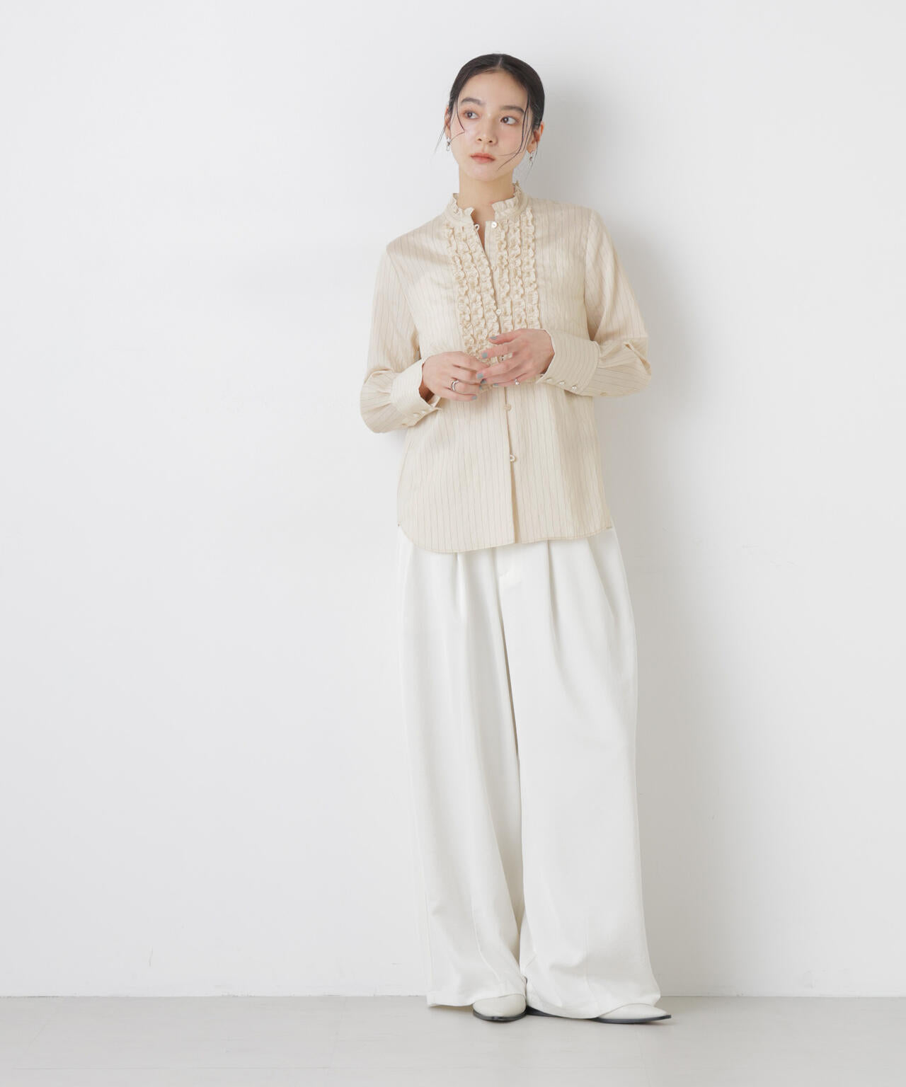 ストライプフリルブラウス 6696120306