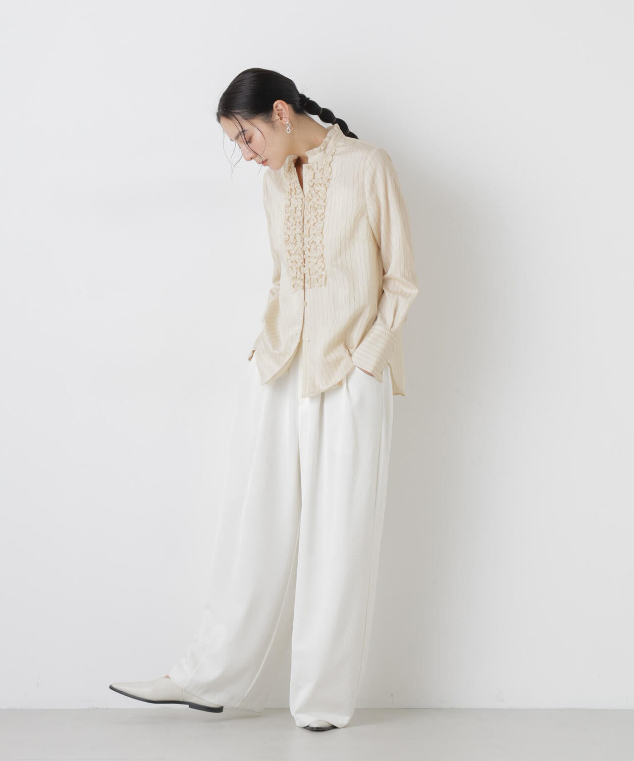 ストライプフリルブラウス 6696120306