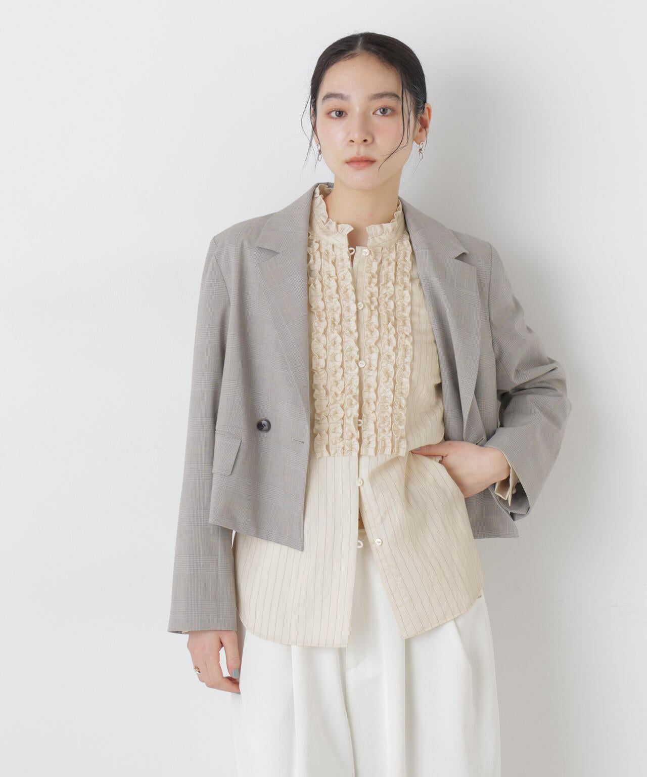 ストライプフリルブラウス 6696120306