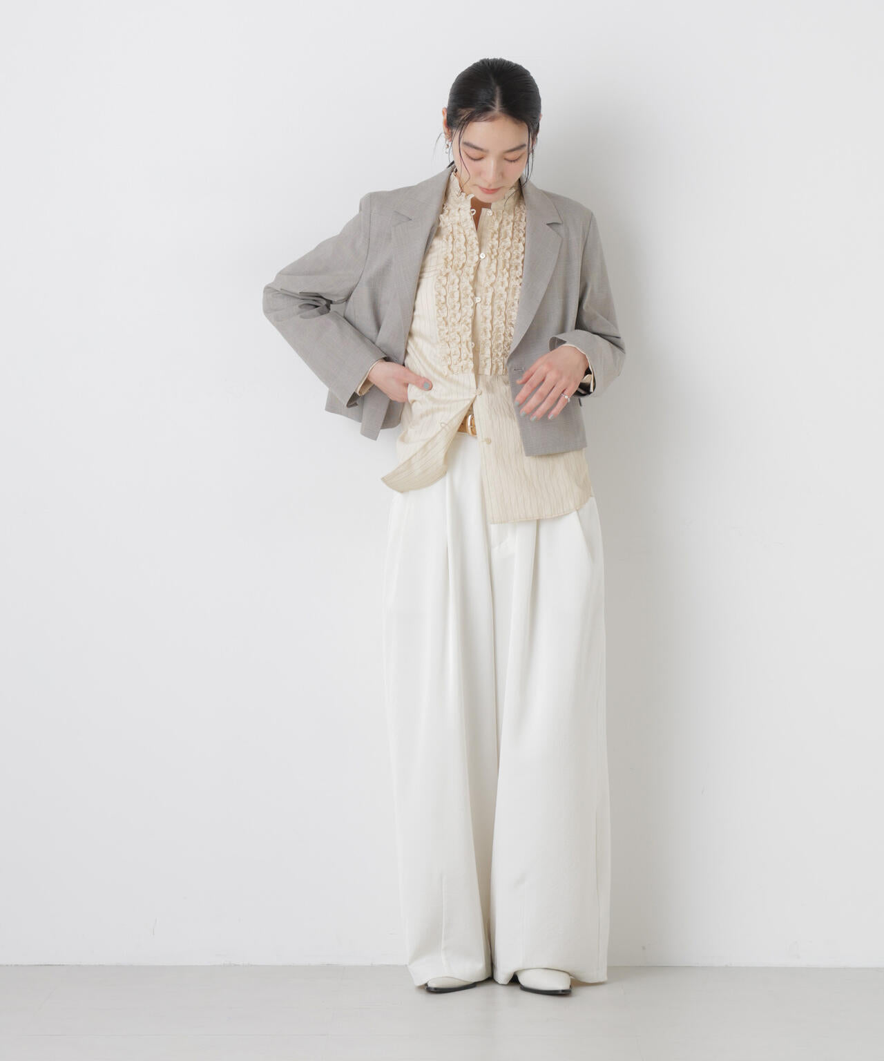 ストライプフリルブラウス 6696120306