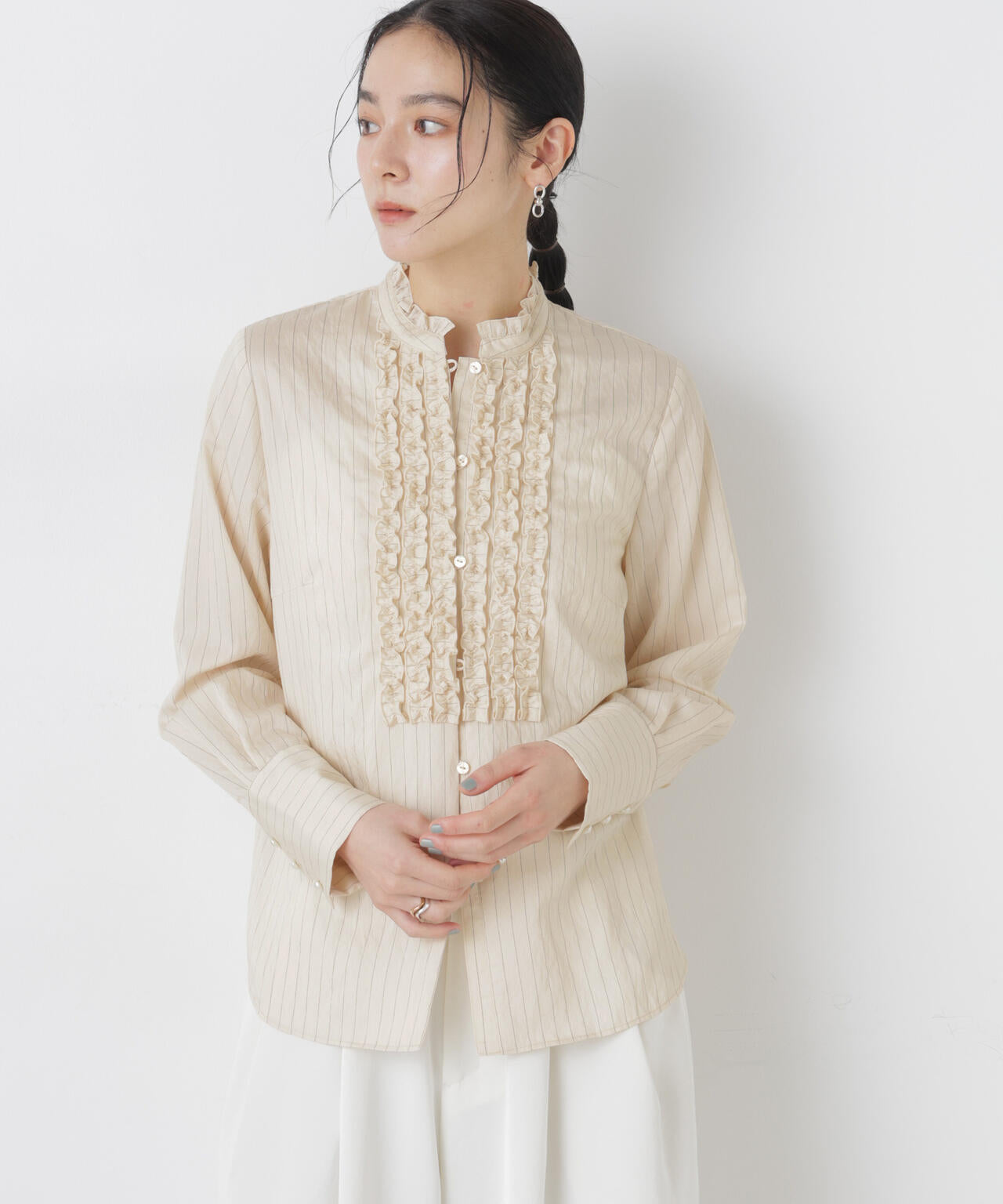 ストライプフリルブラウス 6696120306