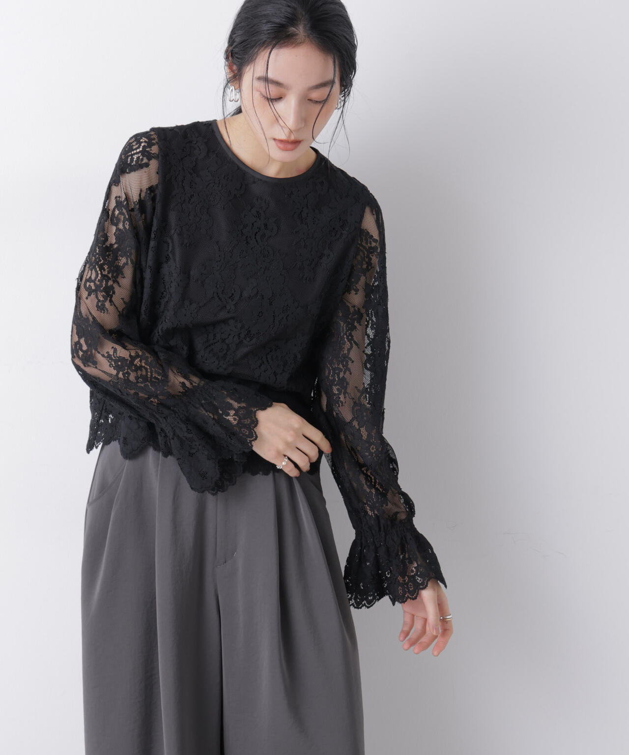 レーススカラップブラウス 6696120307