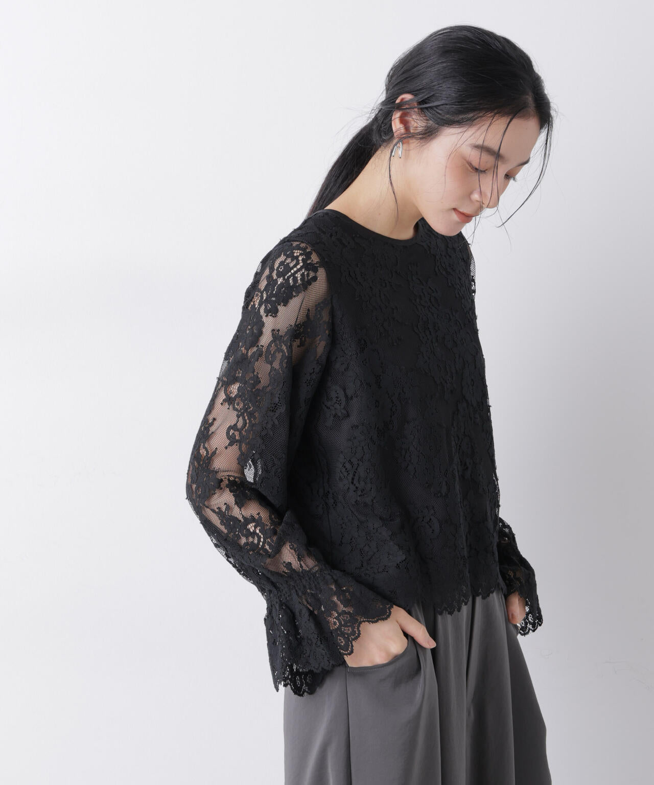 レーススカラップブラウス 6696120307