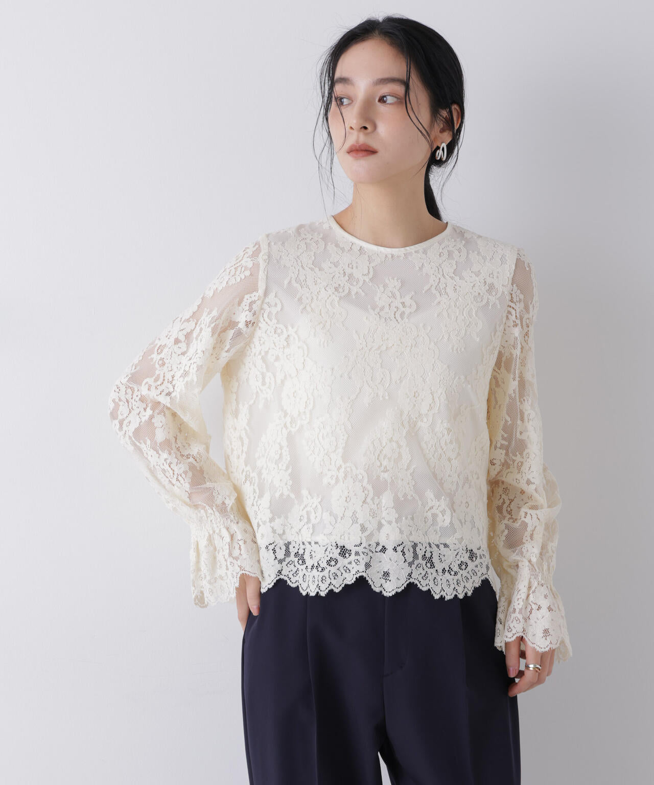 レーススカラップブラウス 6696120307
