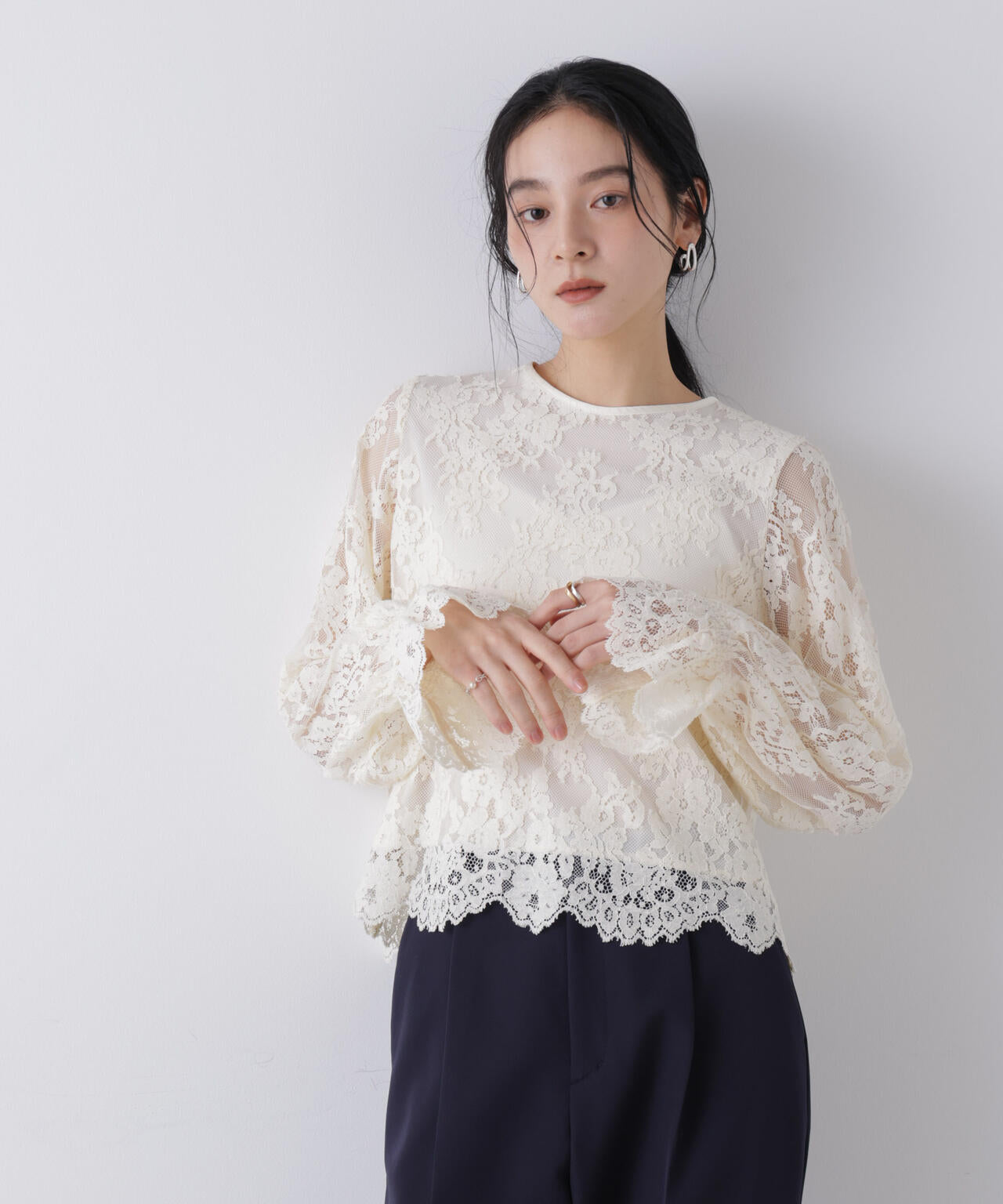 レーススカラップブラウス 6696120307