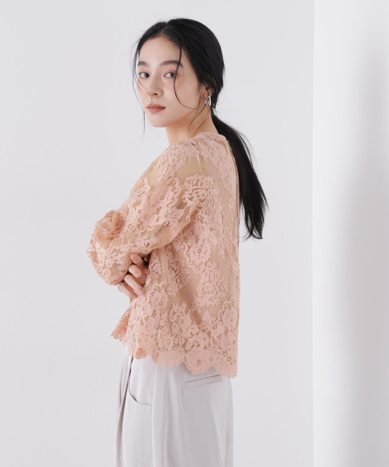 レーススカラップブラウス 6696120307