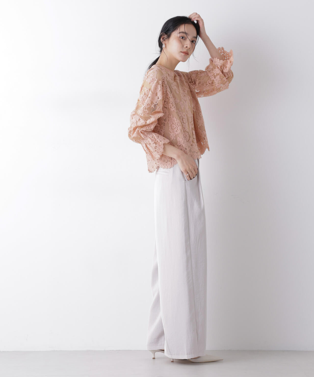 レーススカラップブラウス 6696120307