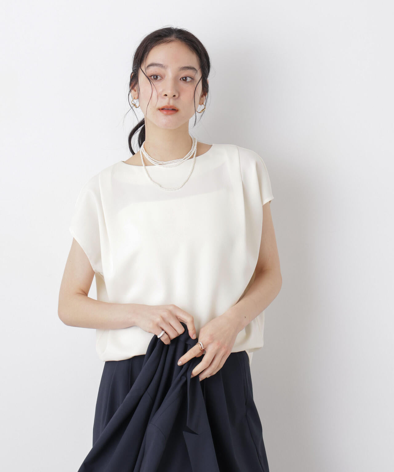 DressT/ボートネックタックコクーンブラウス 6696121304