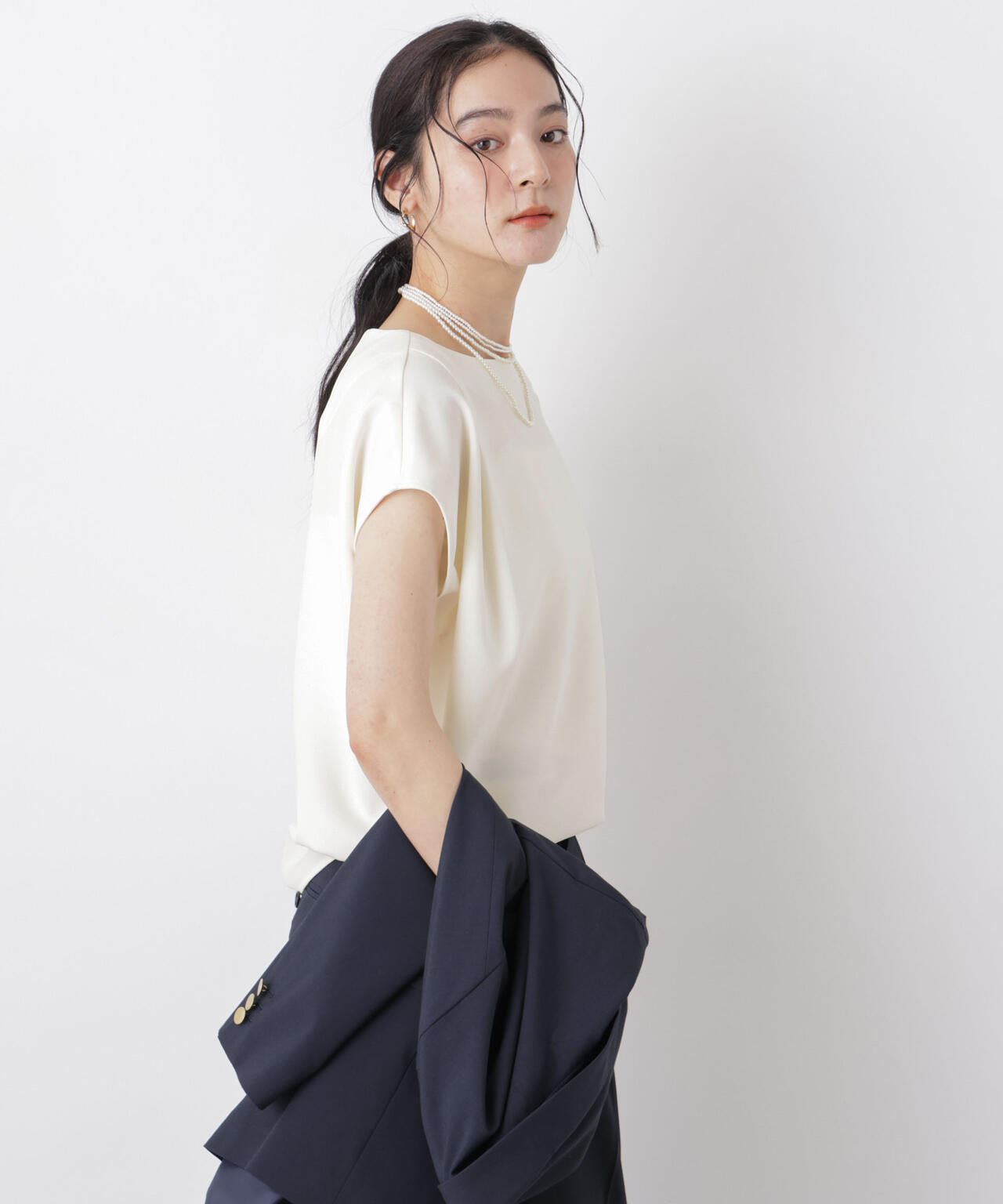 DressT/ボートネックタックコクーンブラウス 6696121304