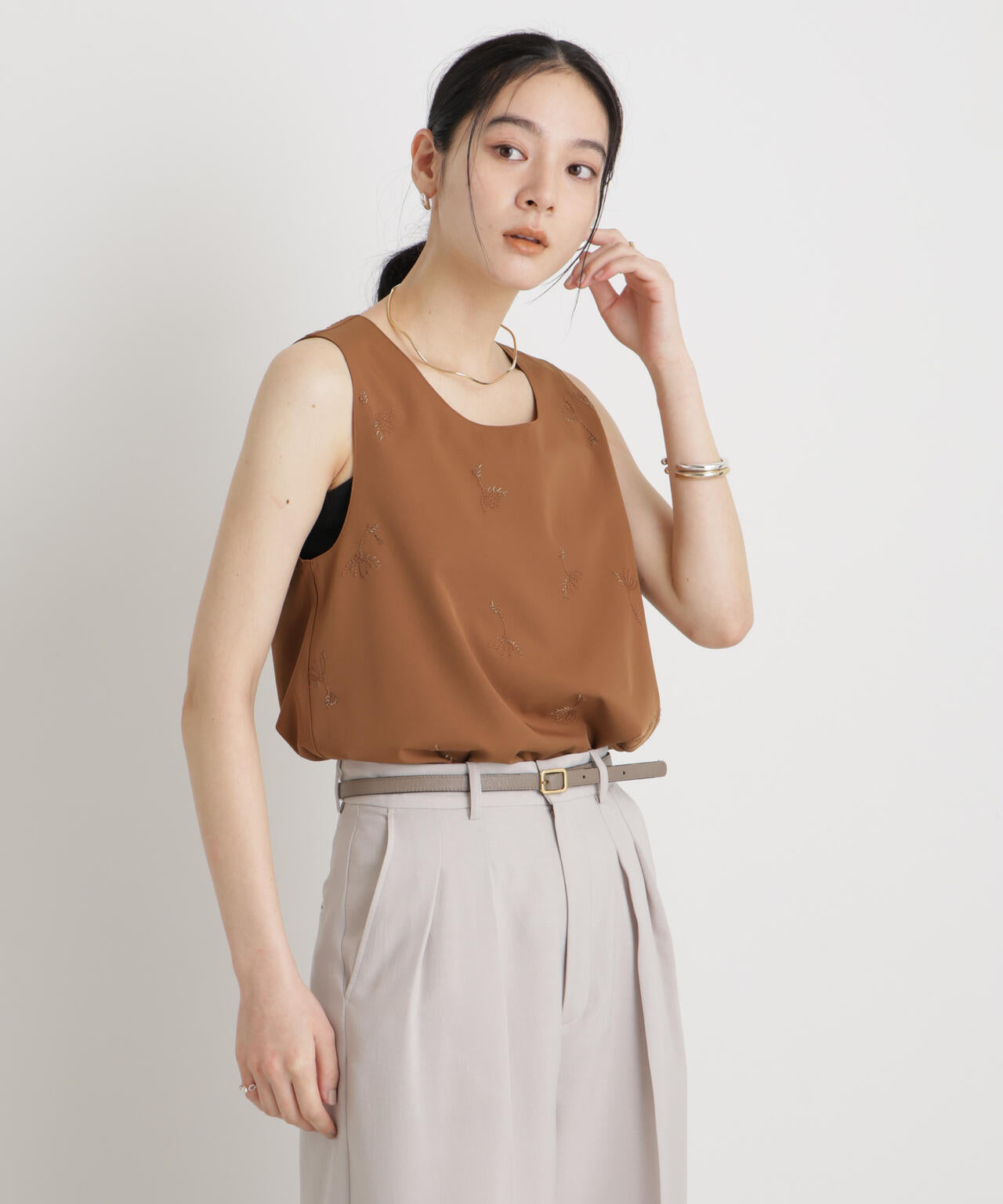 刺繍ツイルタンクブラウス(セットアップ可) 6696121306
