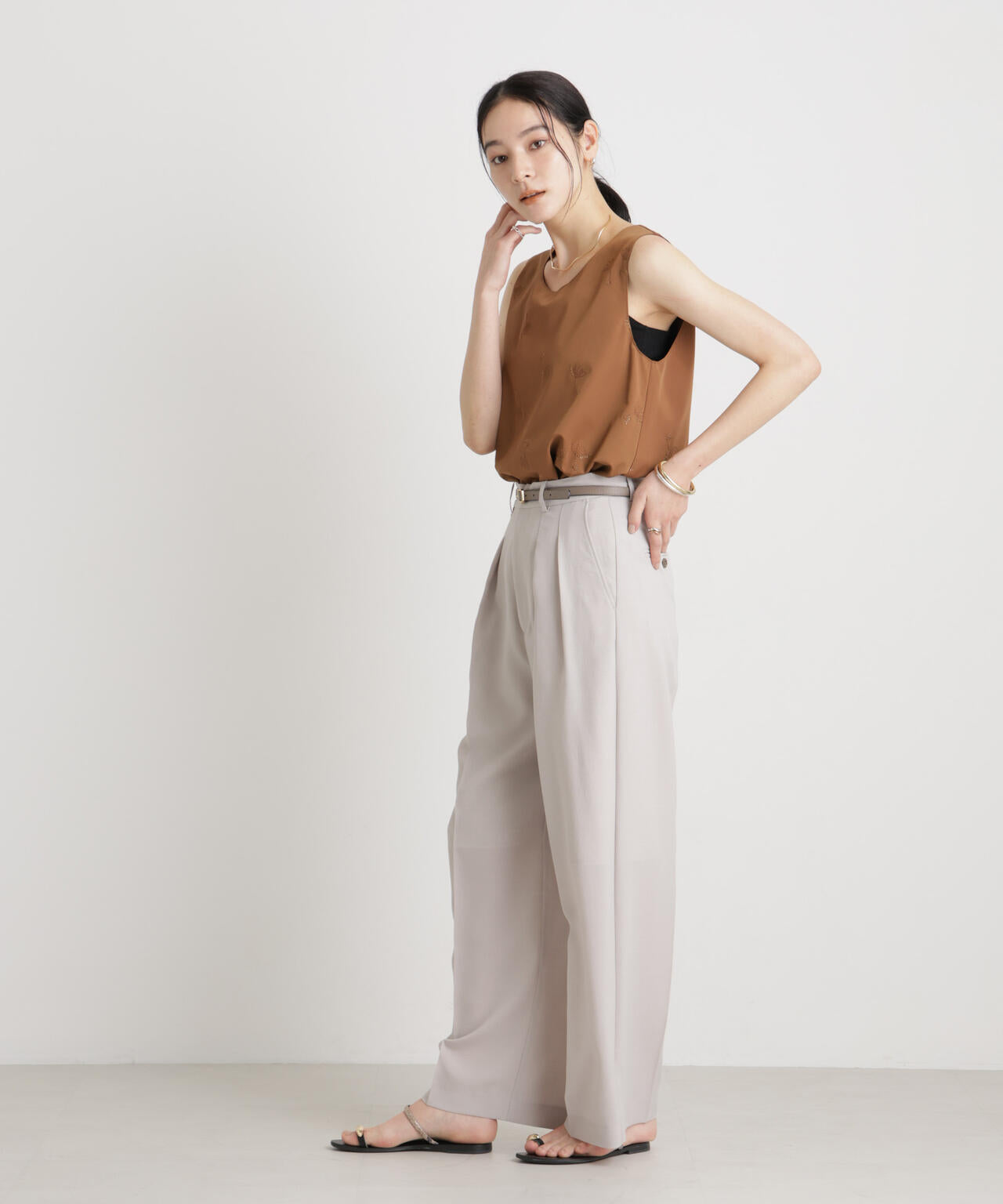 刺繍ツイルタンクブラウス(セットアップ可) 6696121306