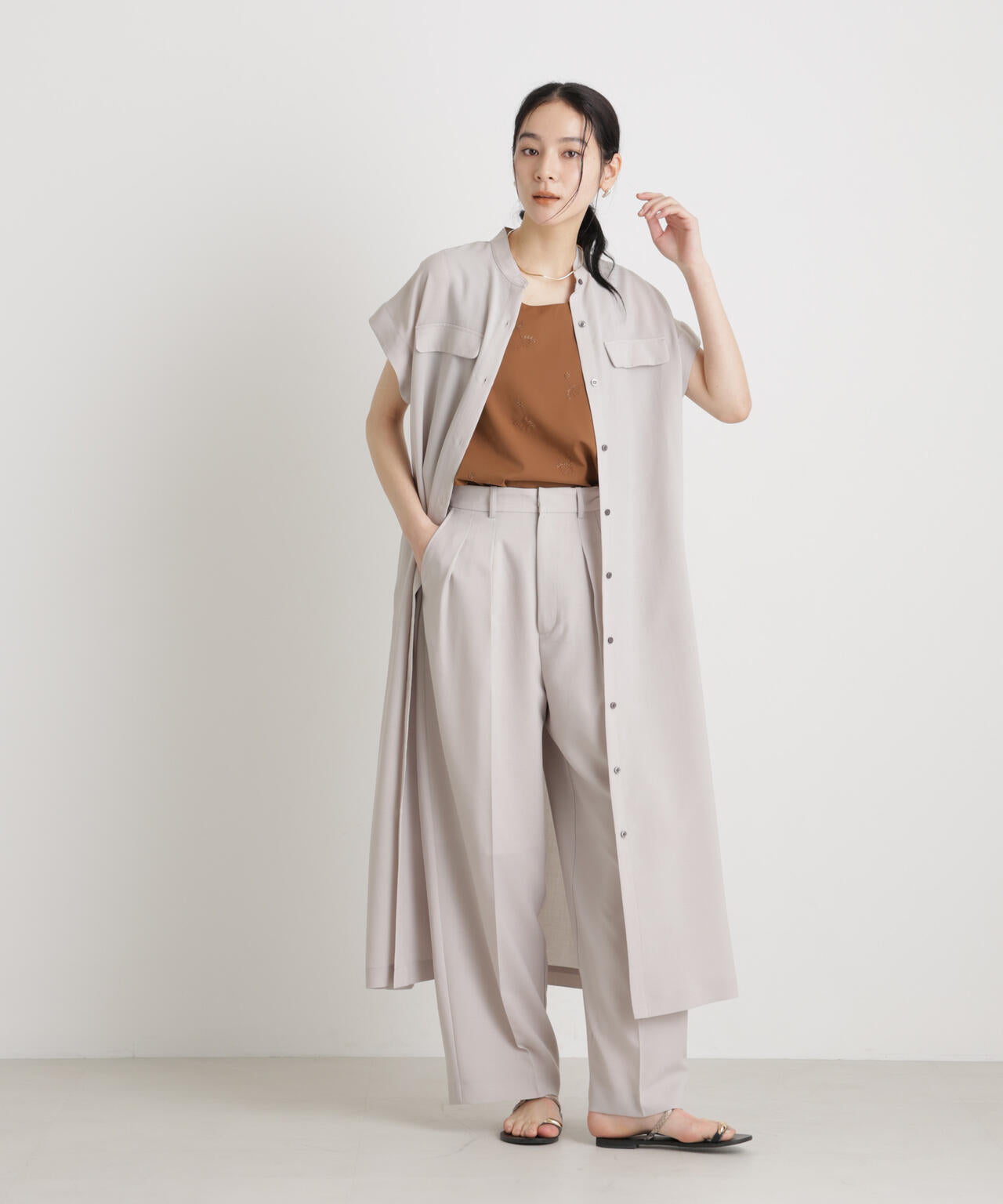 刺繍ツイルタンクブラウス(セットアップ可) 6696121306