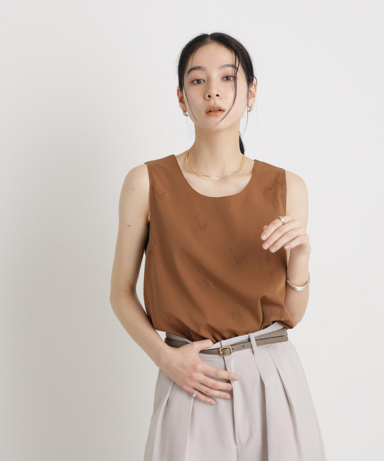 刺繍ツイルタンクブラウス(セットアップ可) 6696121306