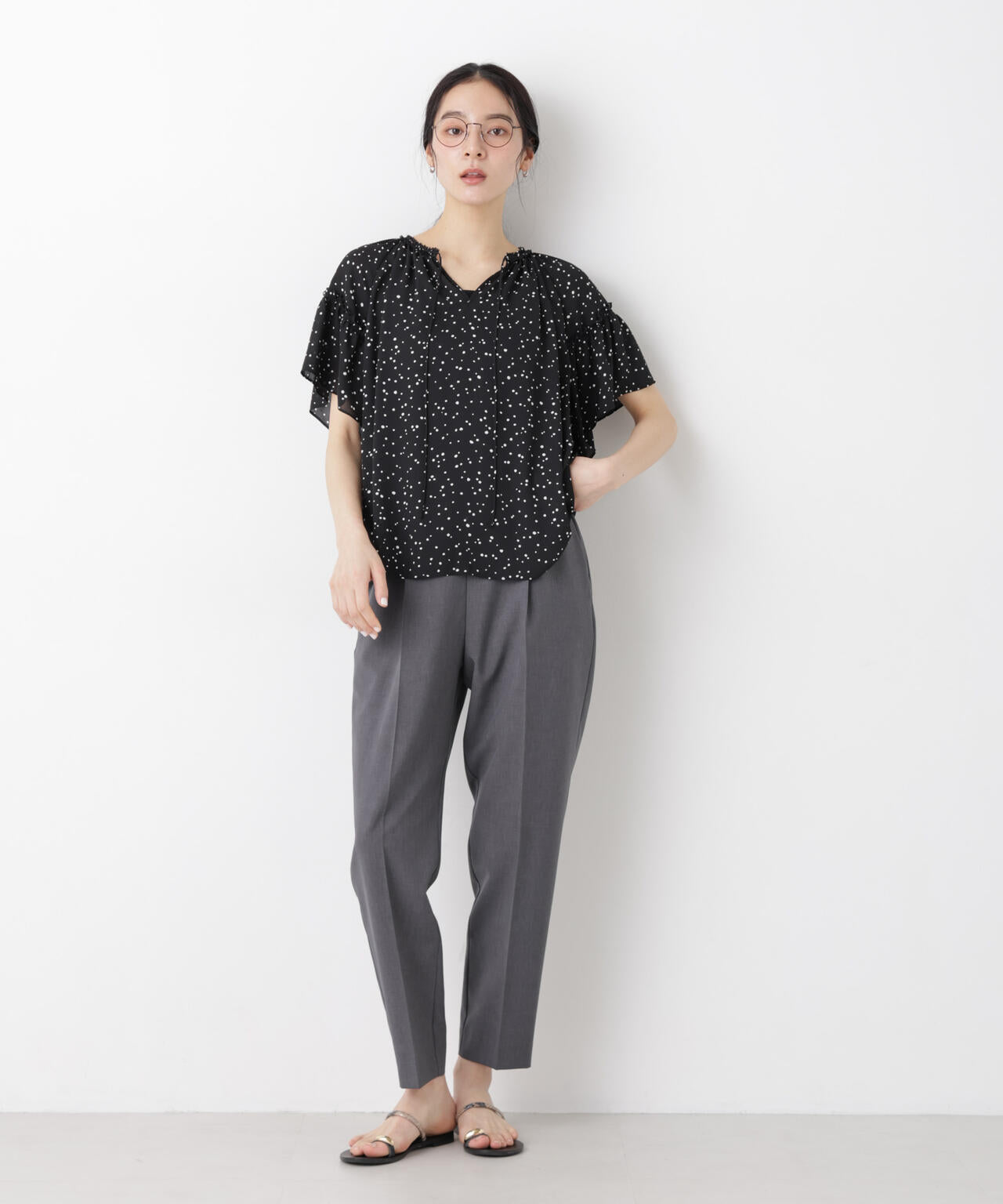 ドットプリントギャザーブラウス 6696121309