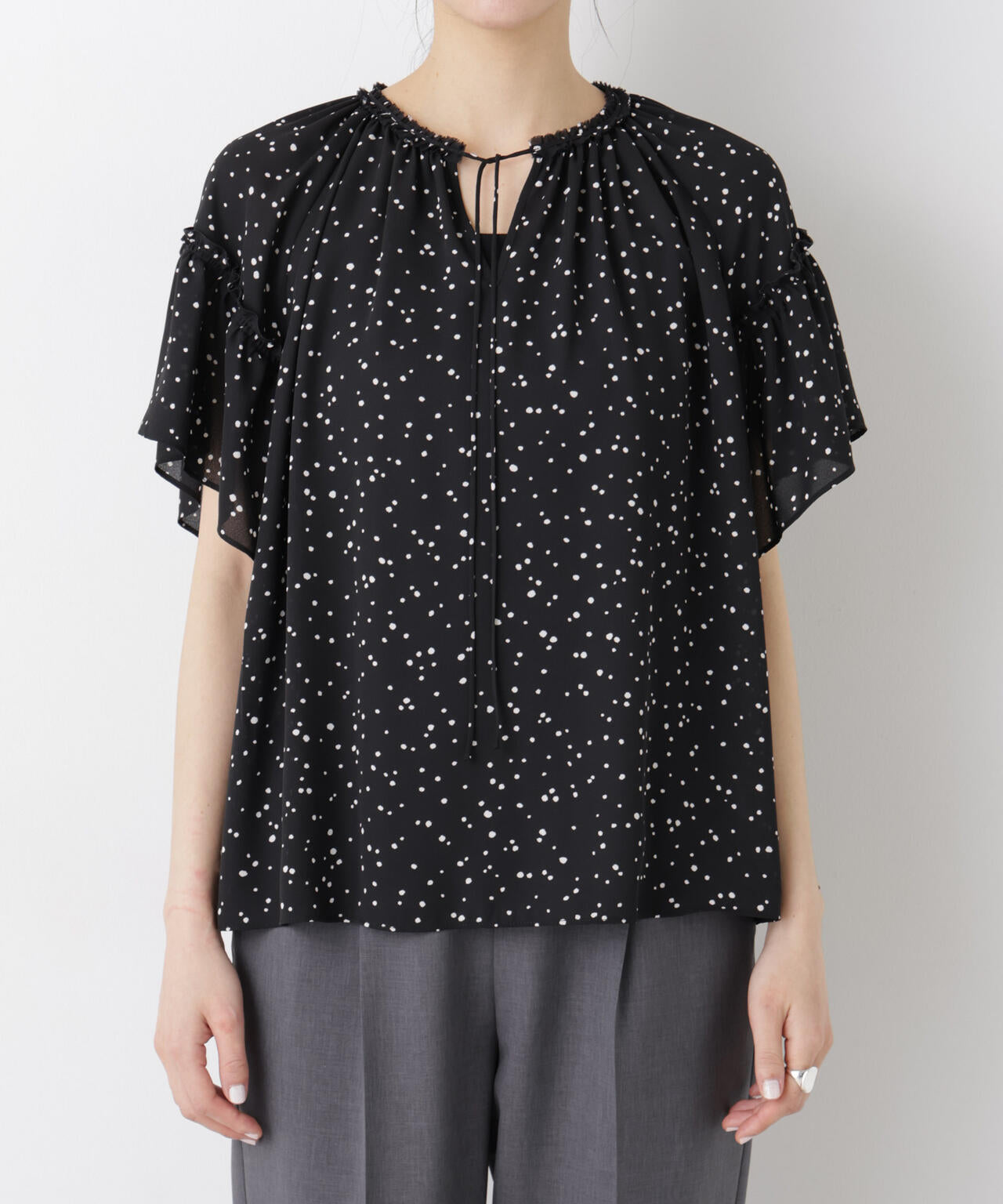 ドットプリントギャザーブラウス 6696121309