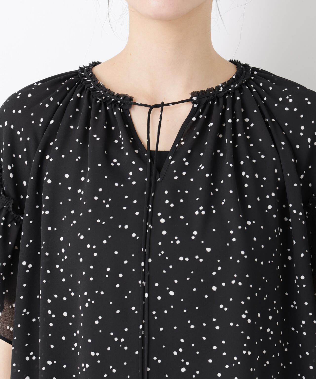 ドットプリントギャザーブラウス 6696121309