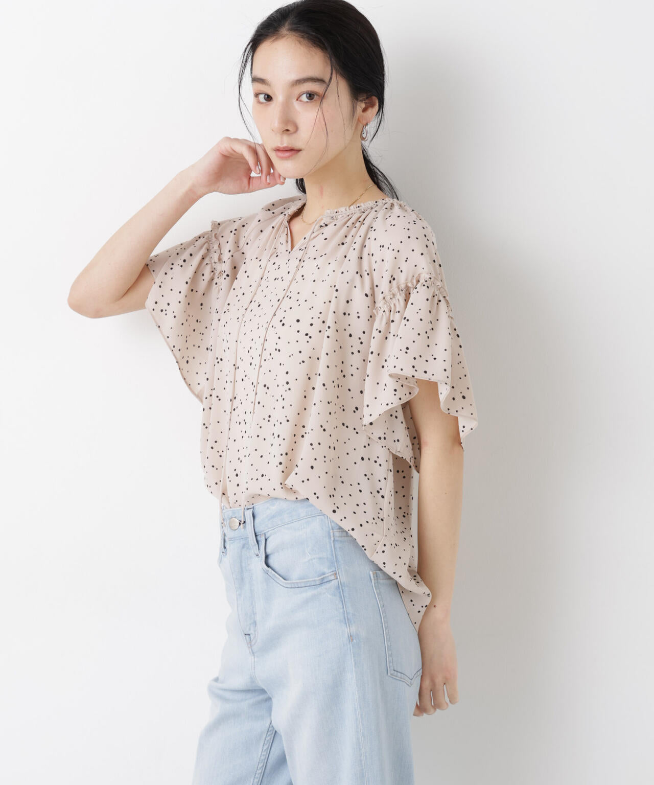 ドットプリントギャザーブラウス 6696121309