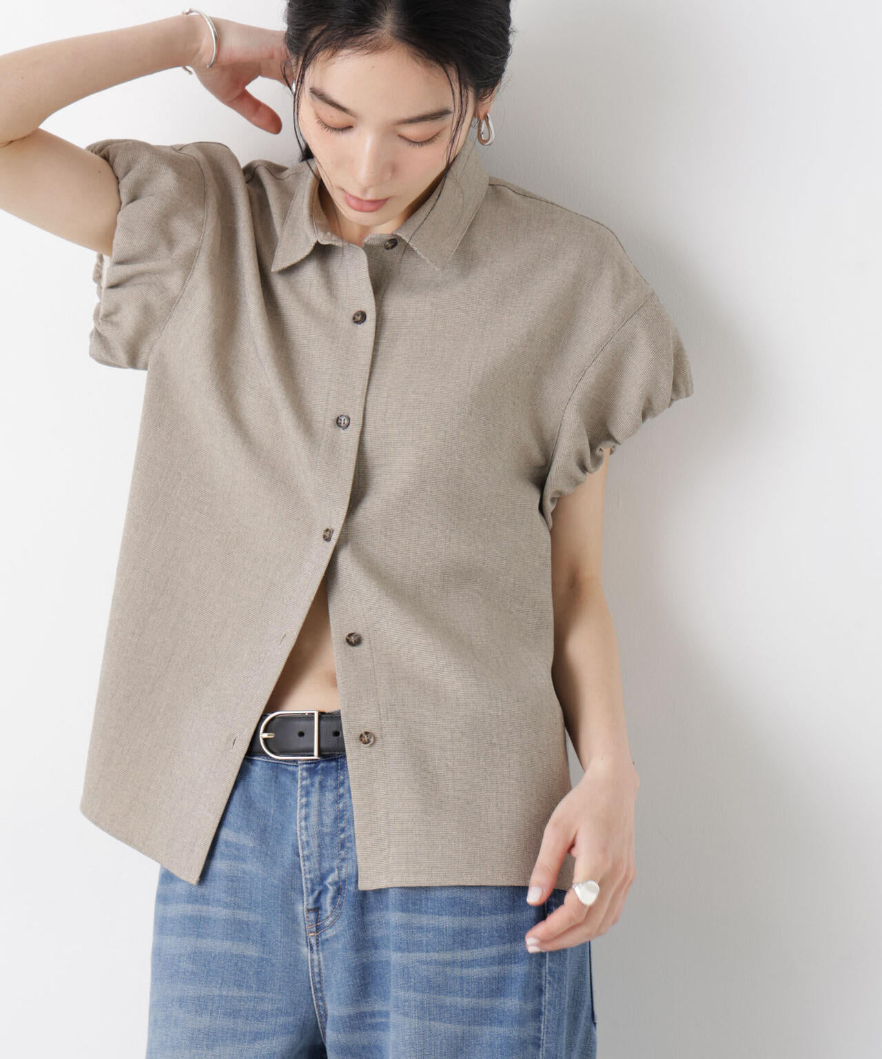 バーズアイギャザーボリュームスリーブブラウス(セットアップ可) 6696121312