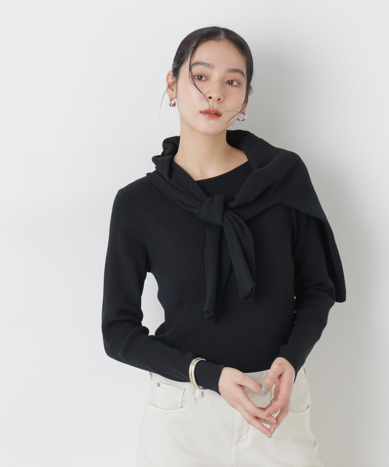 ウォッシャブルハイツイストボートネックリブニット