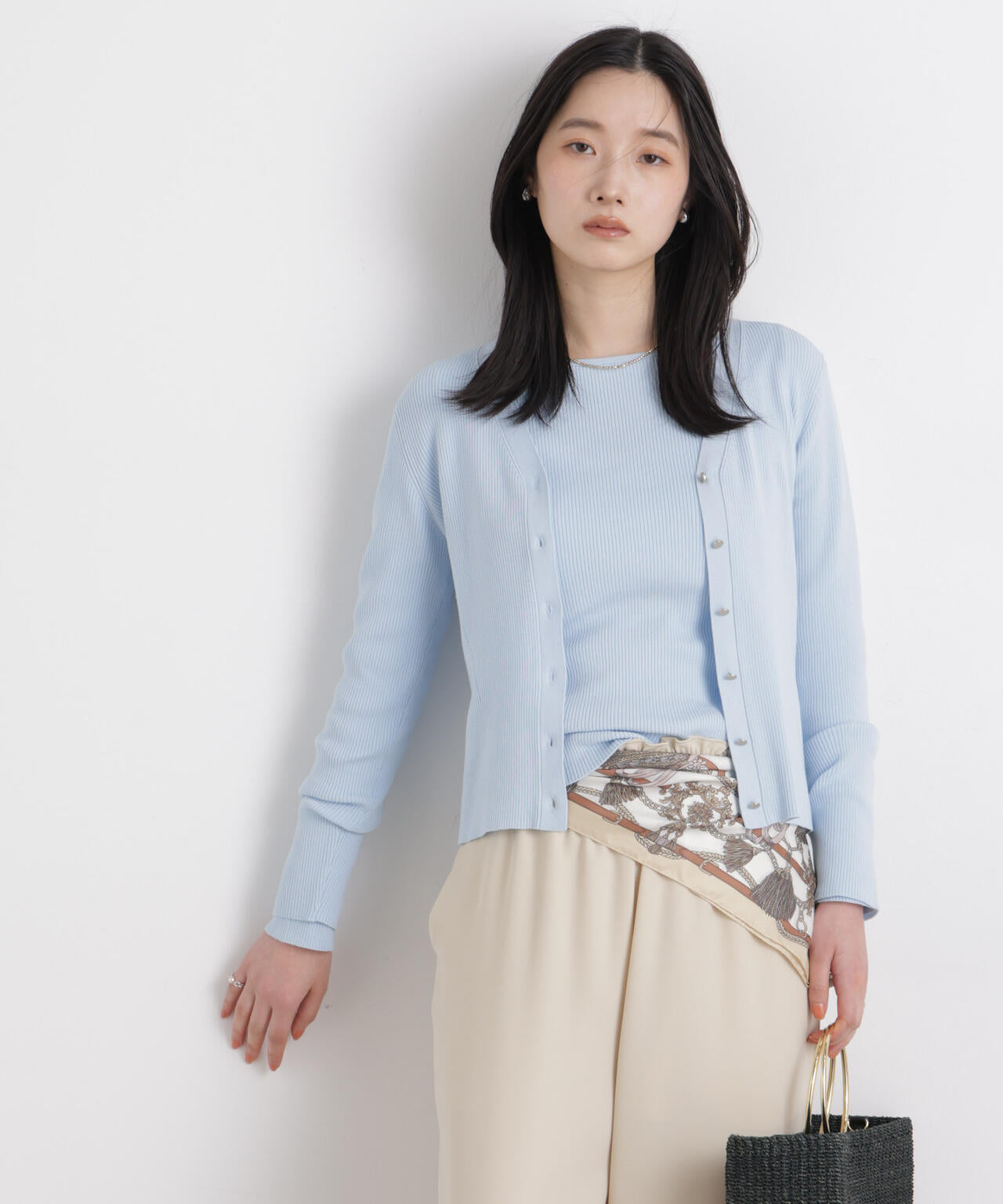 ウォッシャブルハイツイストVネックリブカーディガン