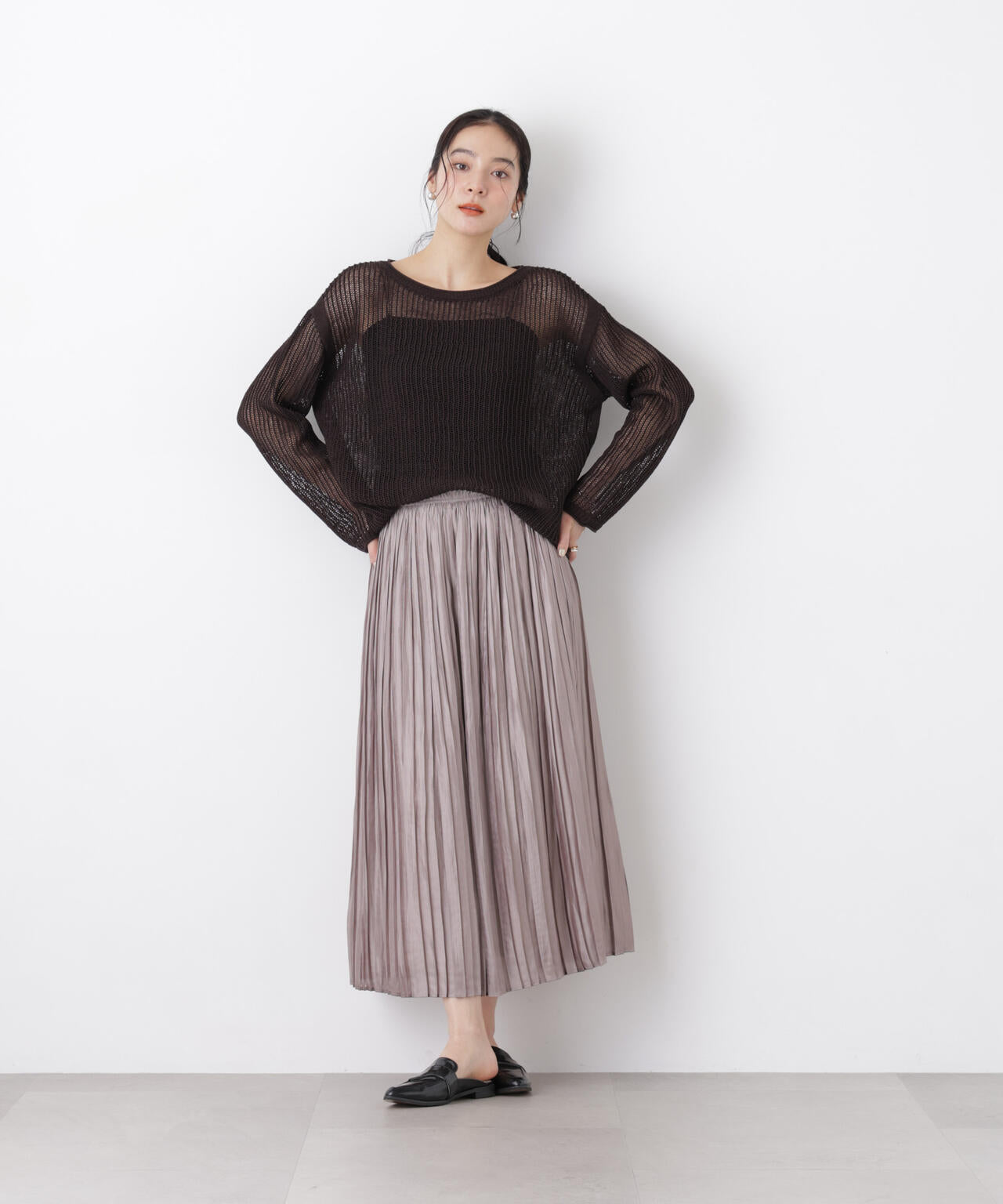 リネン混テープヤーンメッシュワイドニット 6696122312