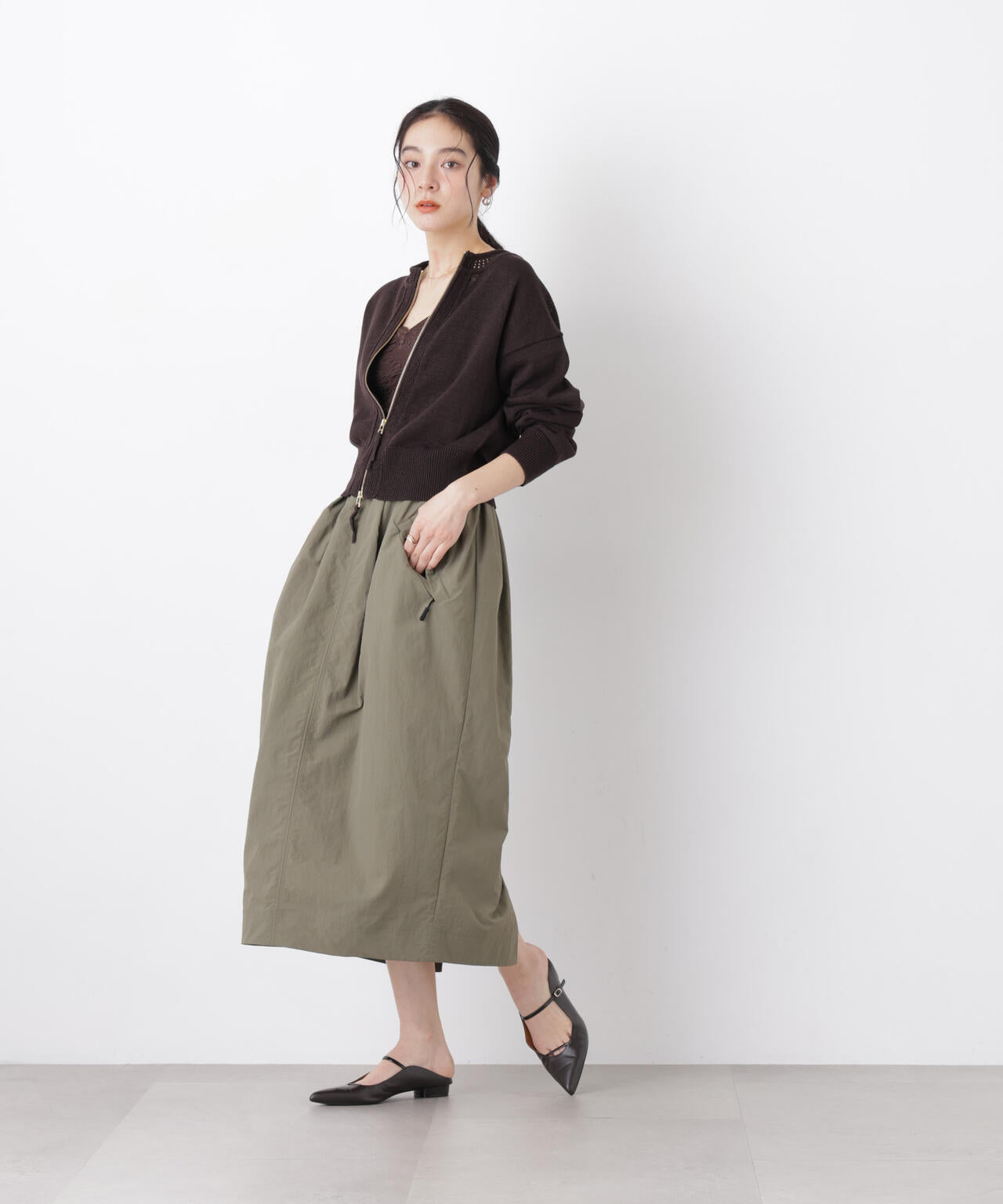 リネン混テープヤーンジップニットカーディガン 6696122313