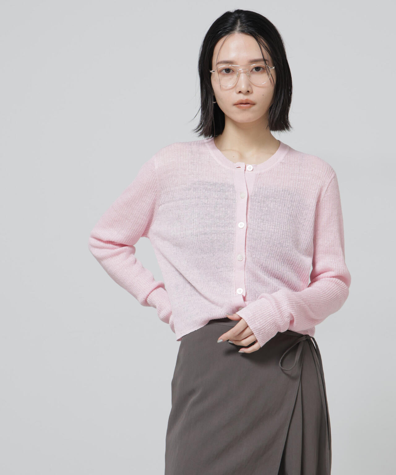 European Flax リブカーディガン