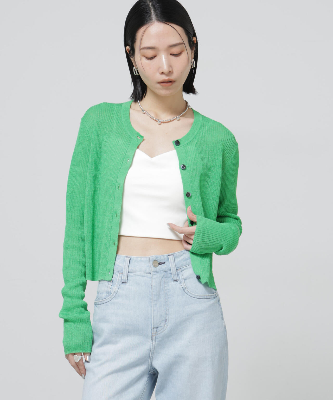 European Flax リブカーディガン