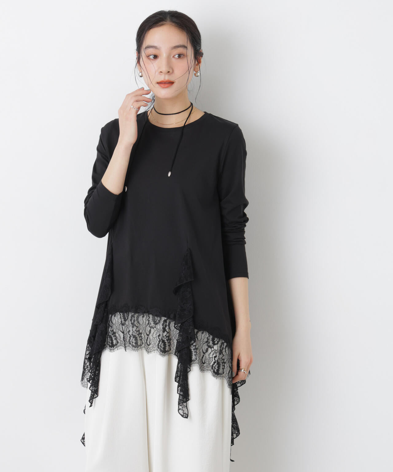 レースラッフルヘムカットトップス 6696123304