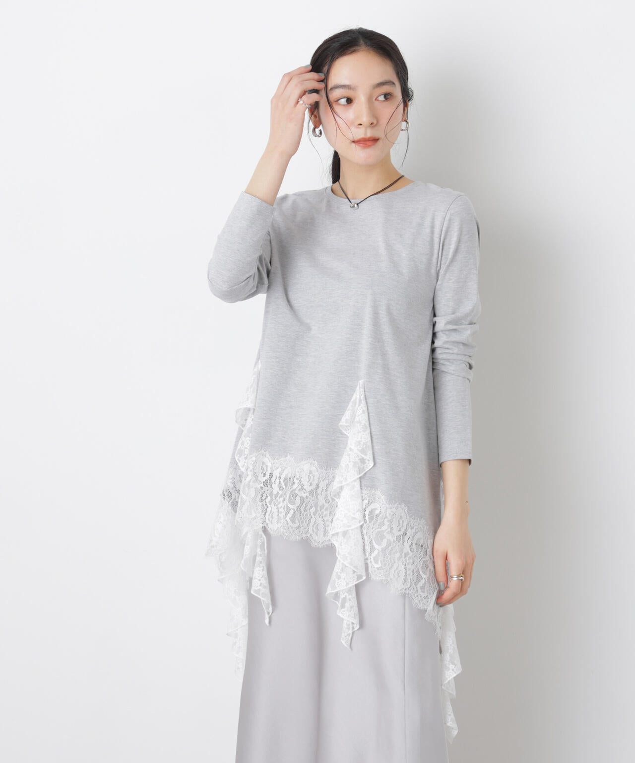 レースラッフルヘムカットトップス 6696123304