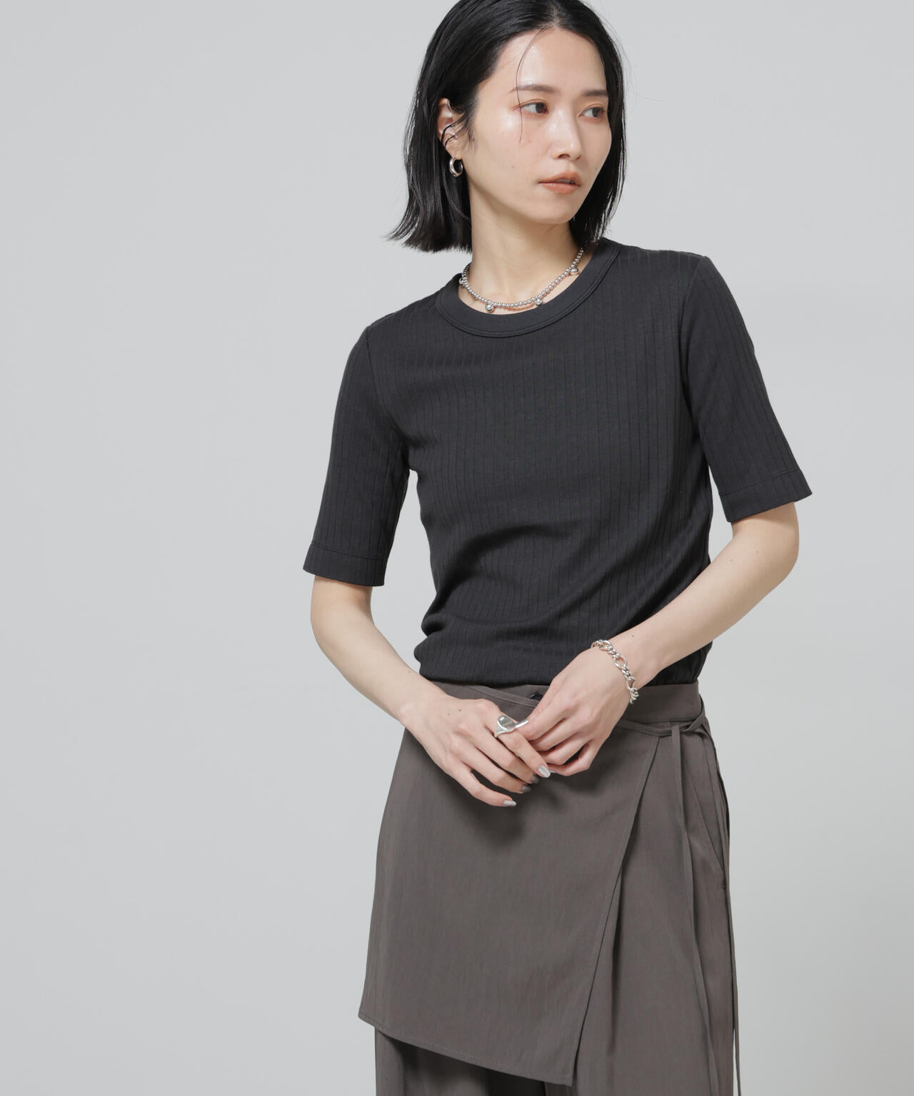 Anti Soaked(R) 汗染み防止クルーネックリブTシャツ 6696124304