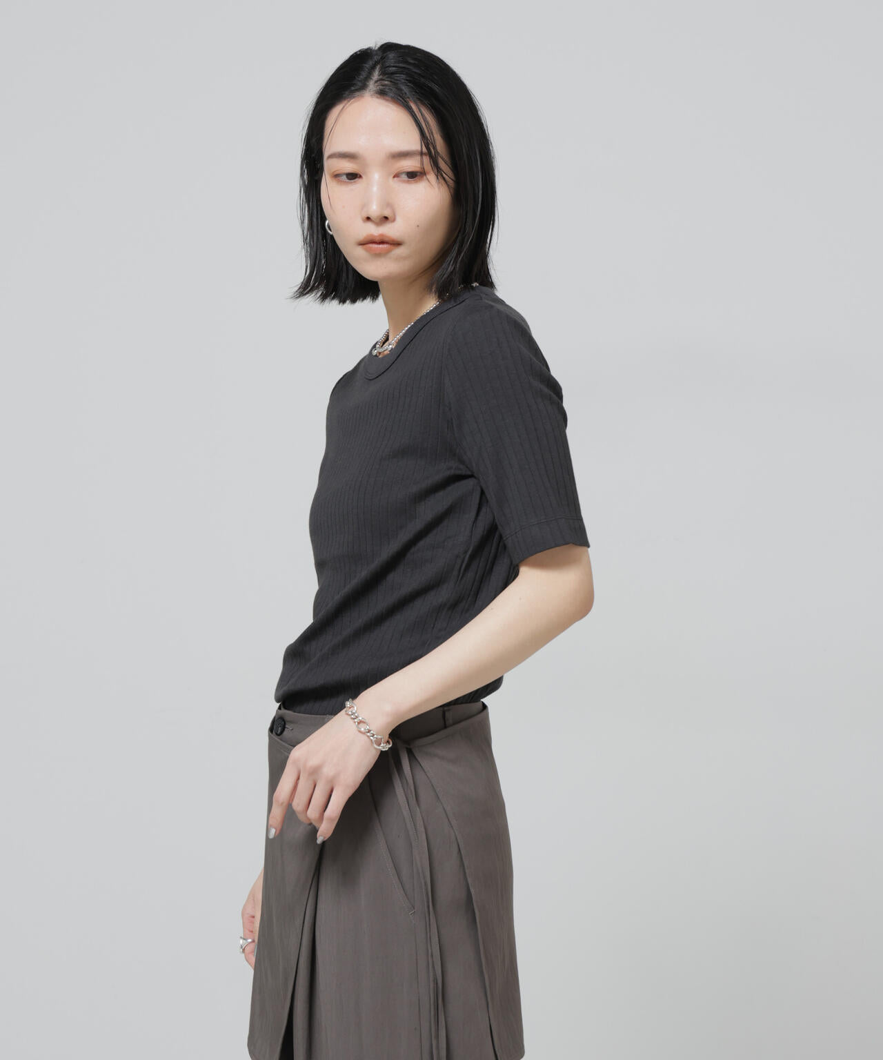 Anti Soaked(R) 汗染み防止クルーネックリブTシャツ 6696124304