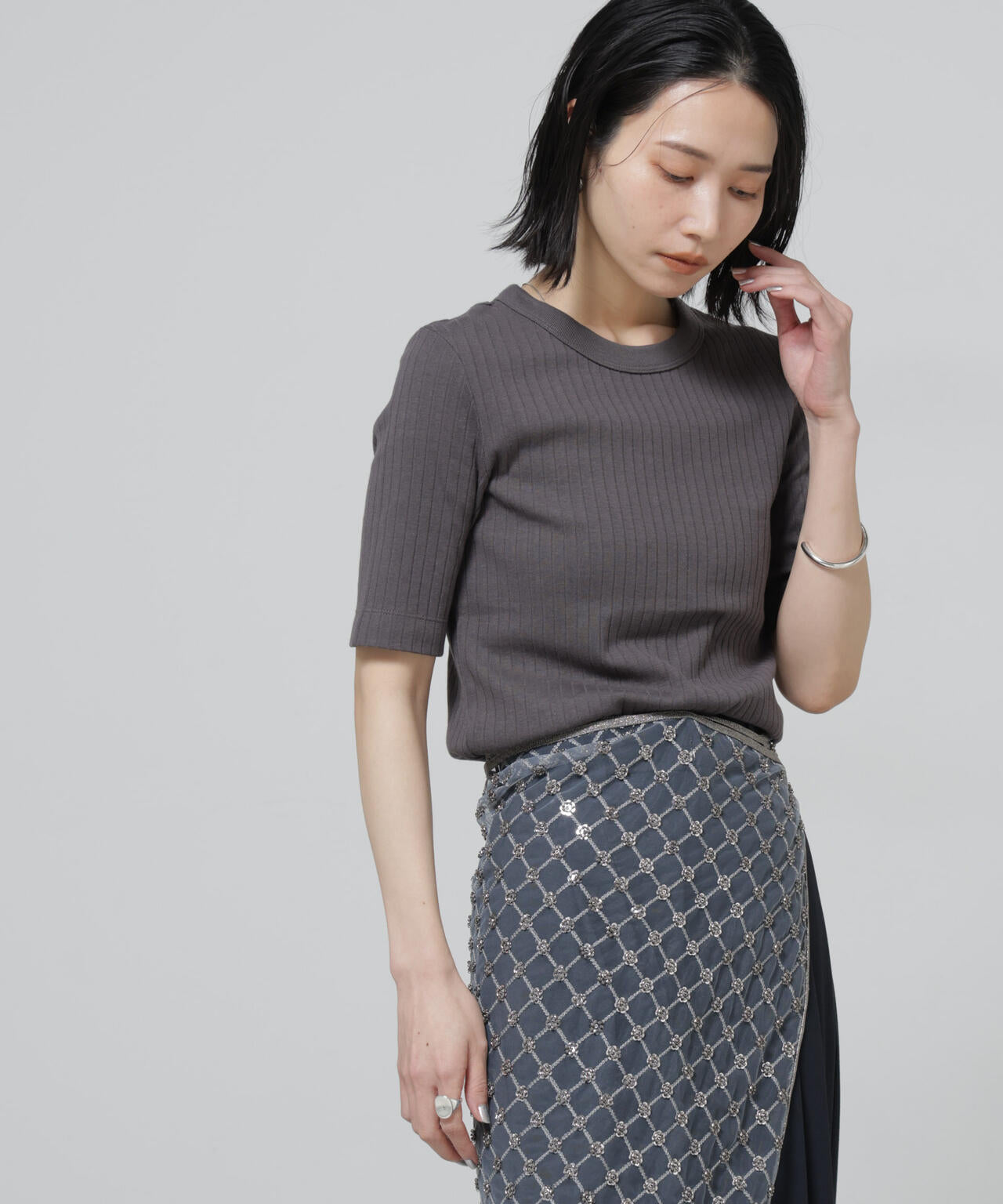 Anti Soaked(R) 汗染み防止クルーネックリブTシャツ 6696124304